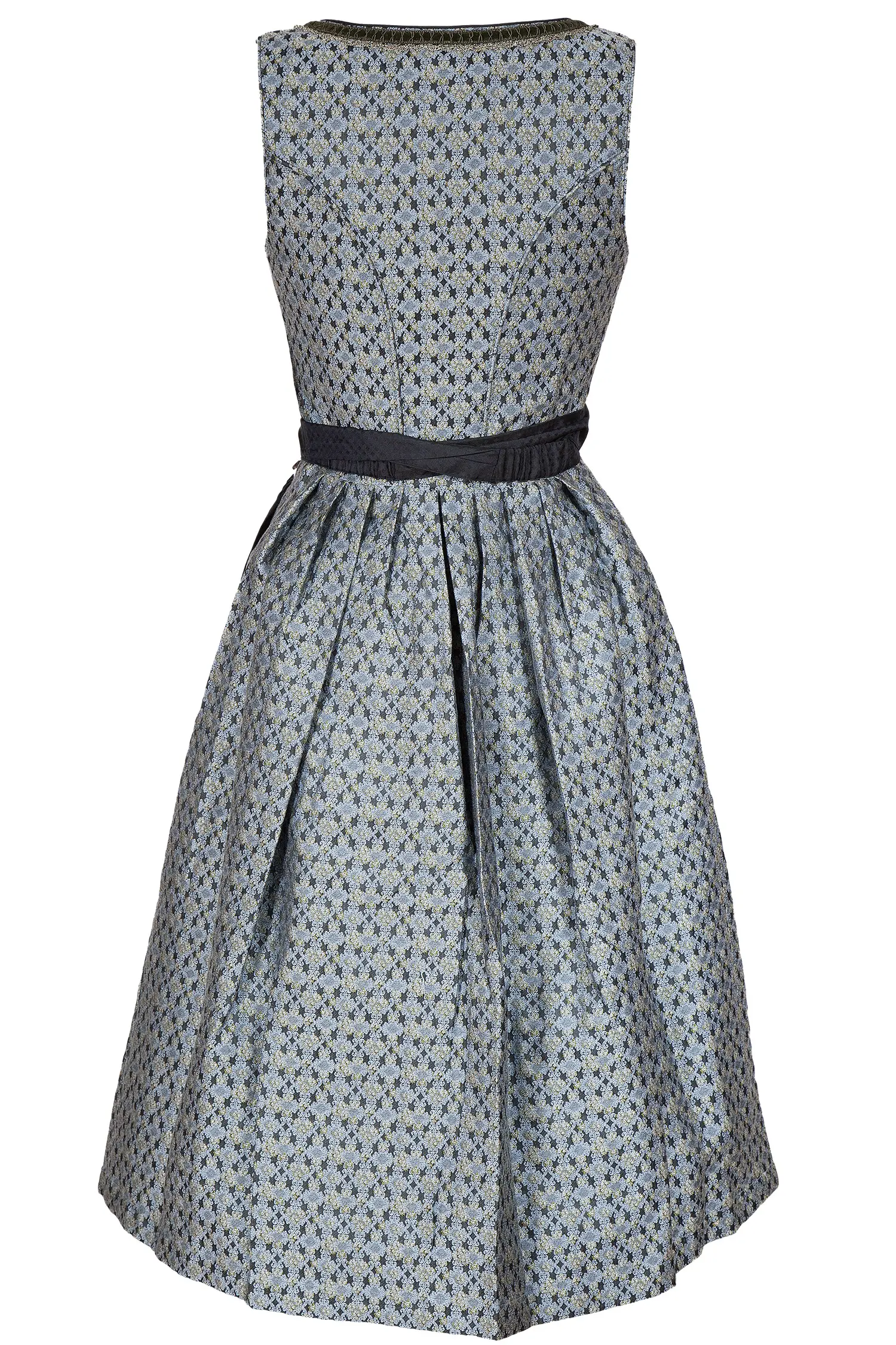 Midi Dirndl in rauchblau mit stahlblauer Schürze hinten