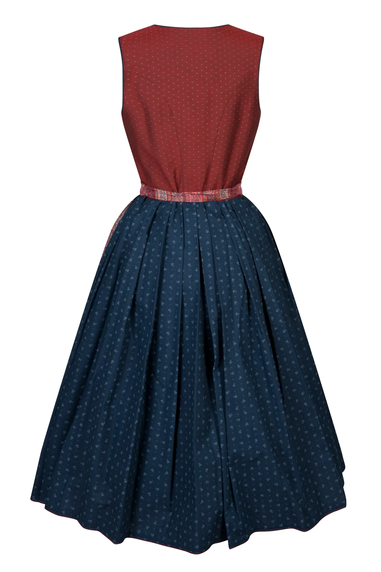 3098-0374-rt5-24-02-0604254 Gamsbock Dirndl in rot mit blauem Rock - Rückseite