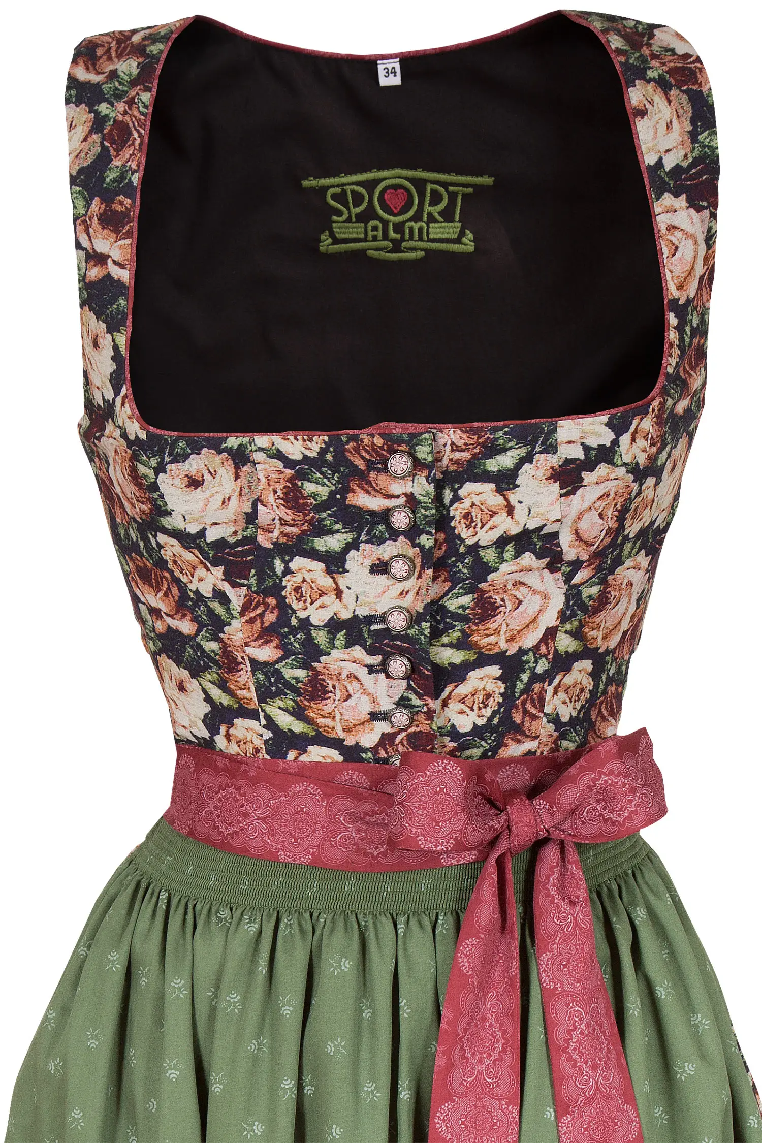 Sportalm Dirndl in schwarz mit nostalgischen Rosen Mieder