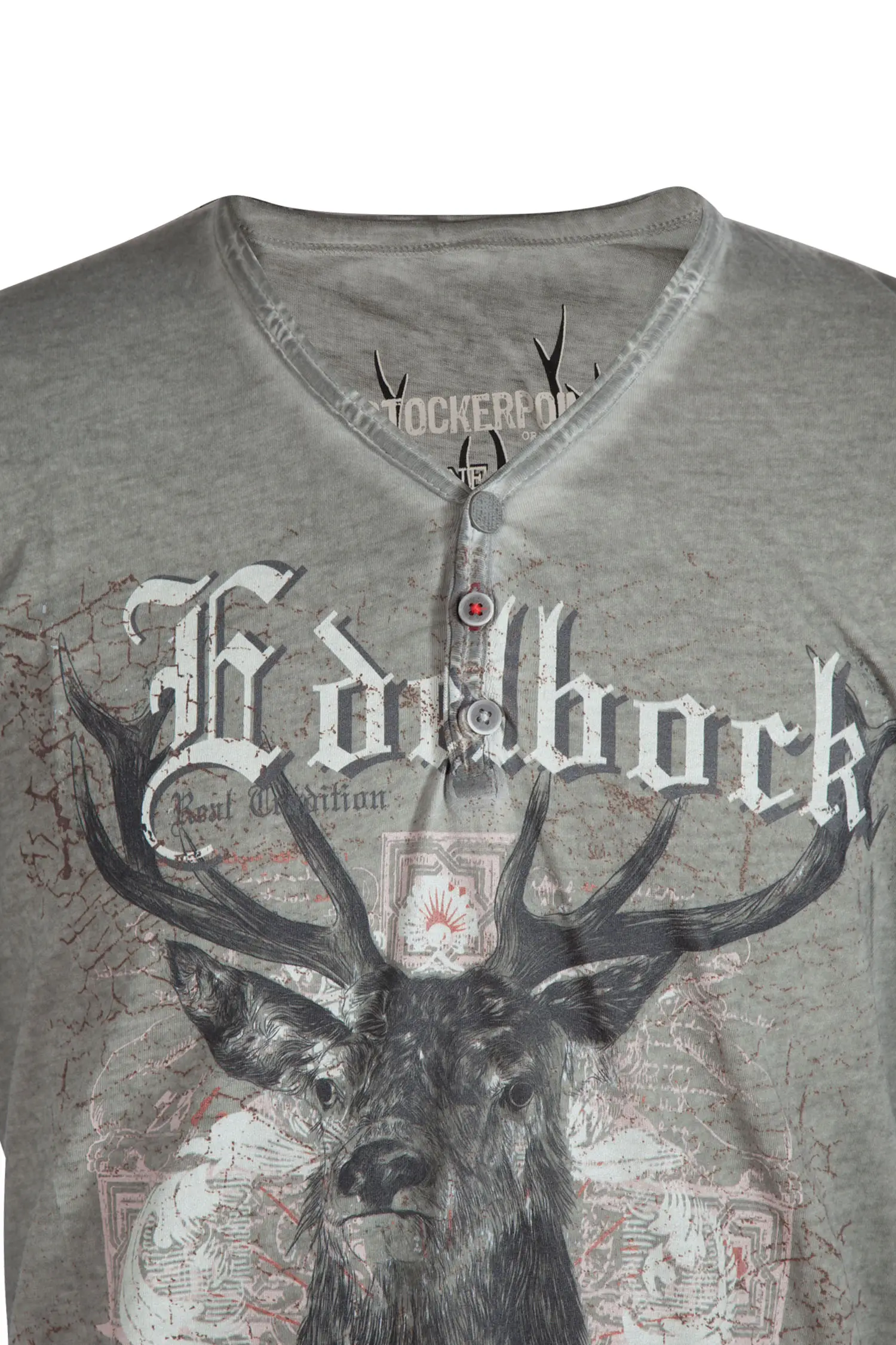 Herren Trachten T-Shirt Berghero in steingrau - Detail