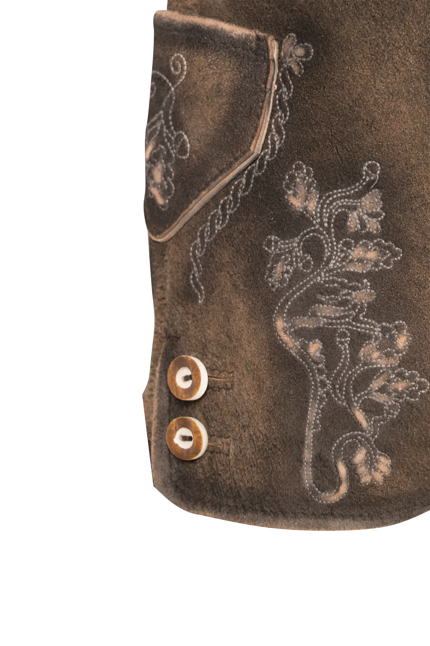 Lederhose Bogensee in Braun Detail Stickerei
