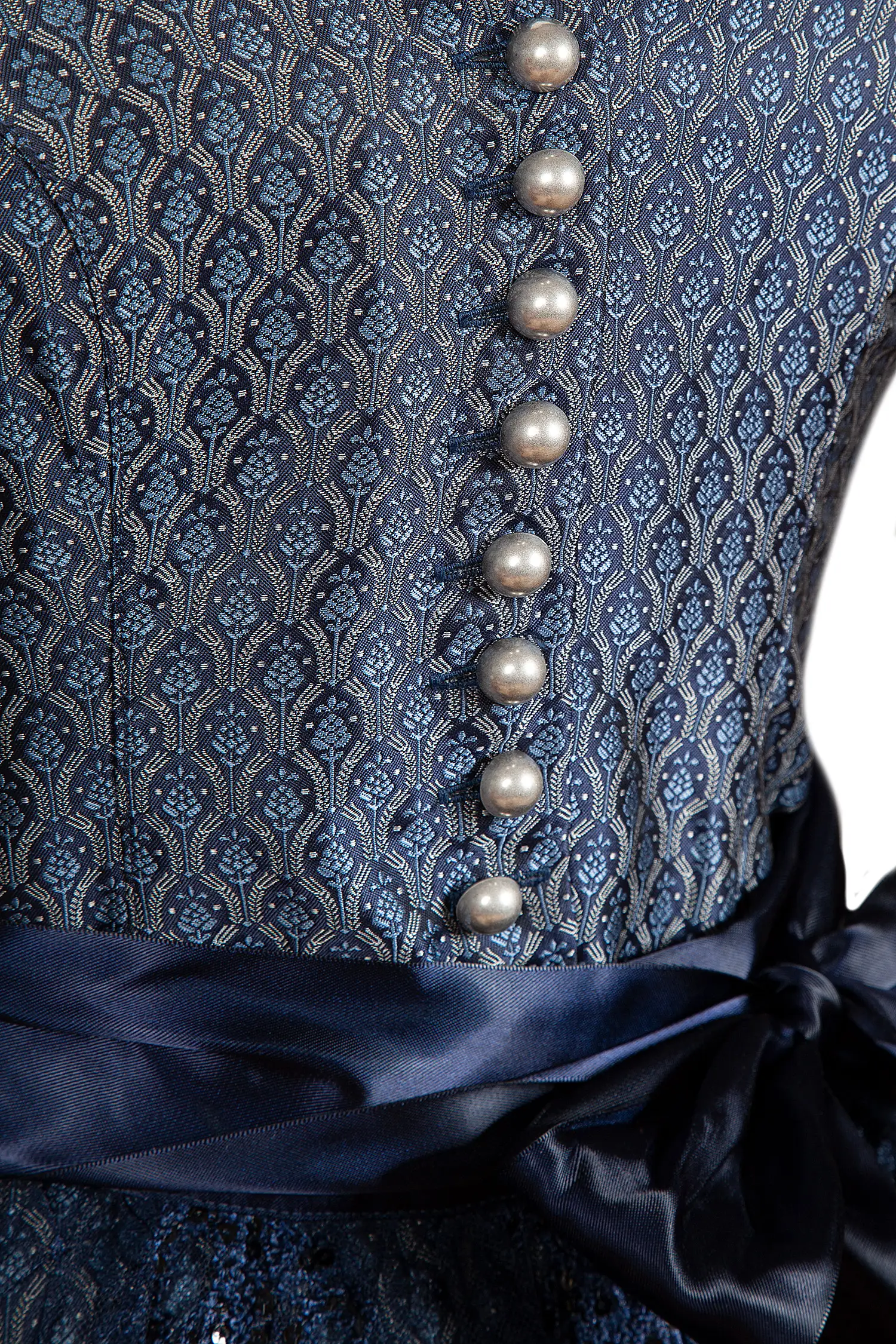 hochgeschlossenes Dirndl dunklem blau - Detail Mieder