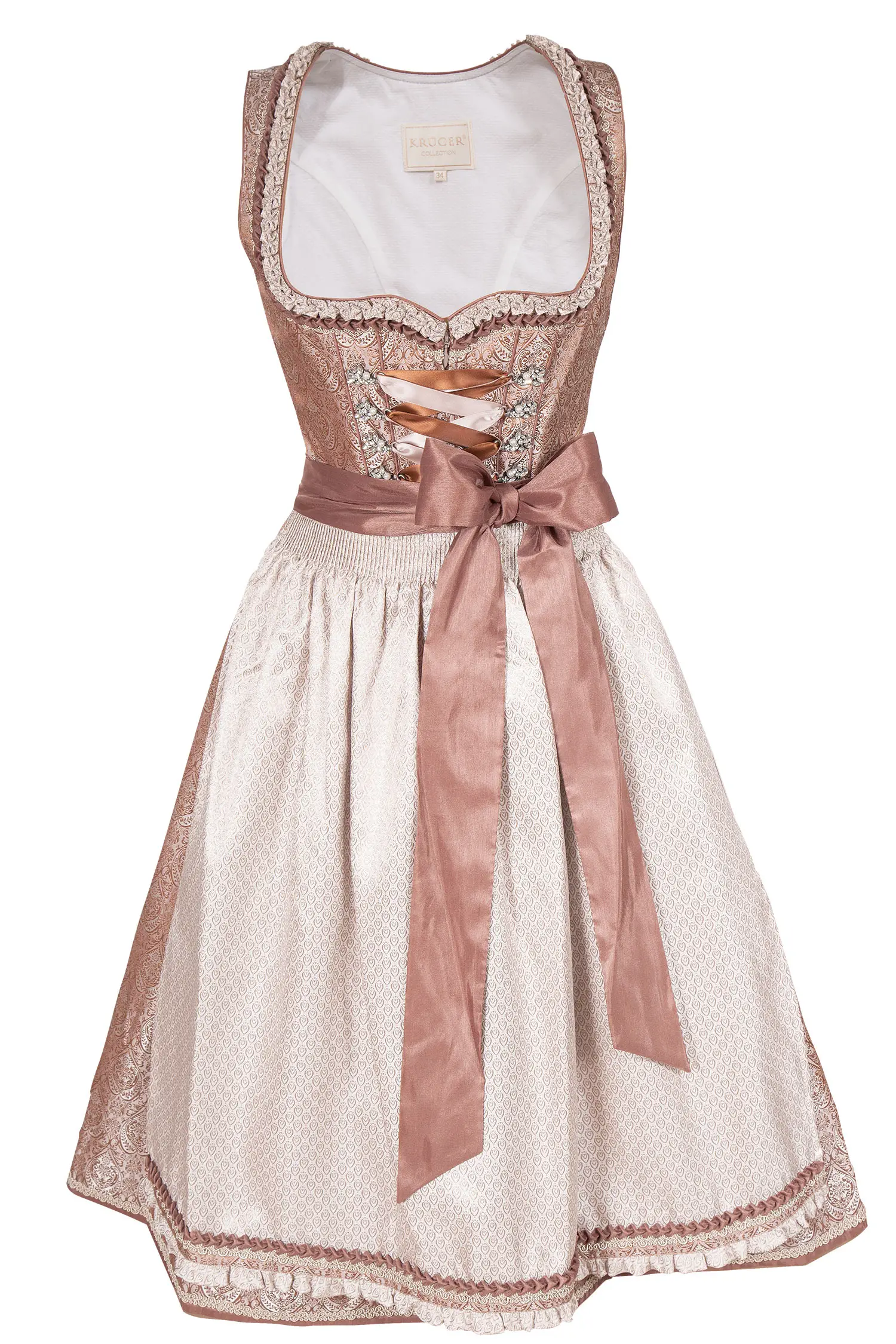 Edles Midi Dirndl in Nougat und creme und hellbraun
