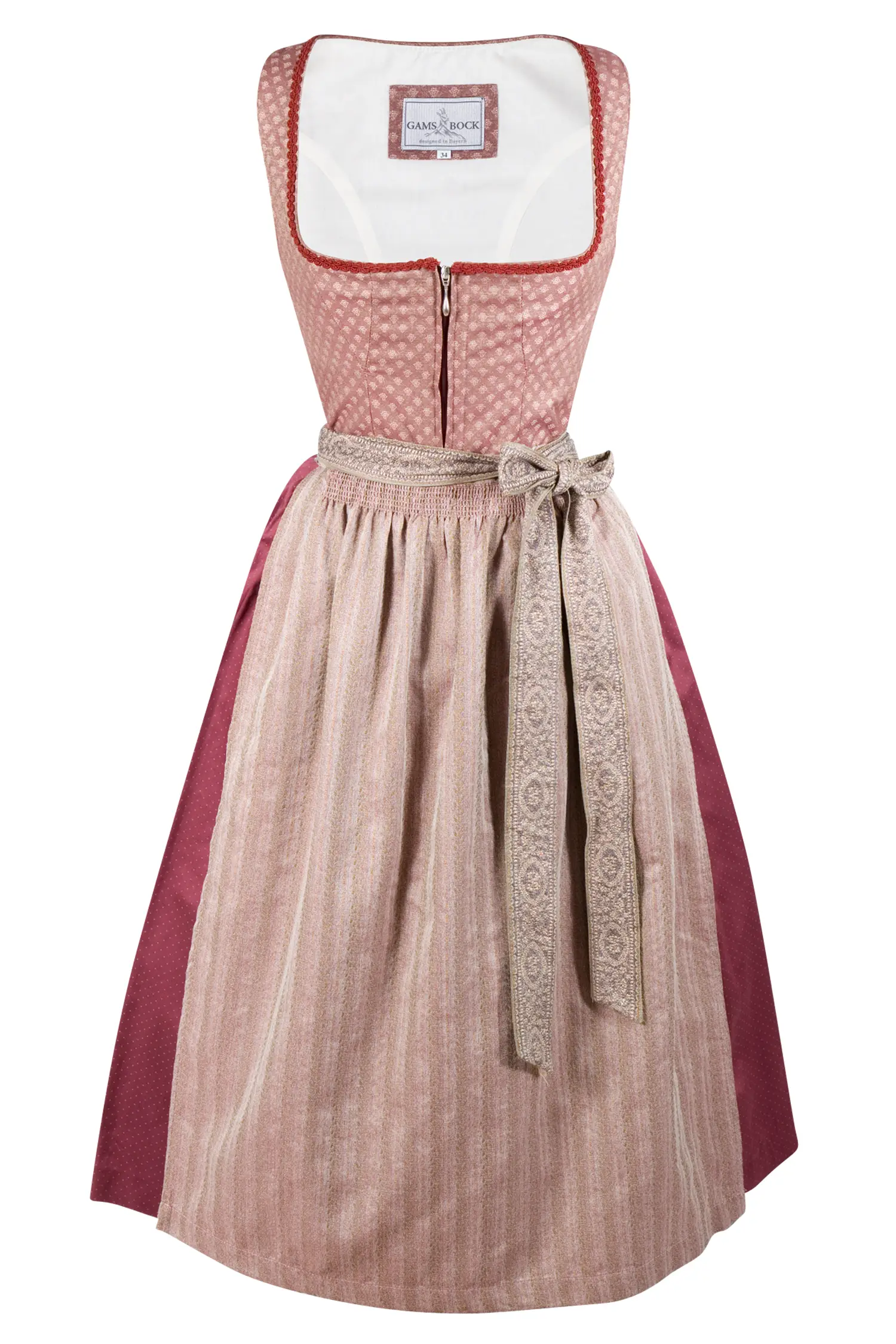 Dirndl Rosamunda von Gamsbock in Rot Dirndl Rosamunda in beere/altrosa mit Reißverschluss
