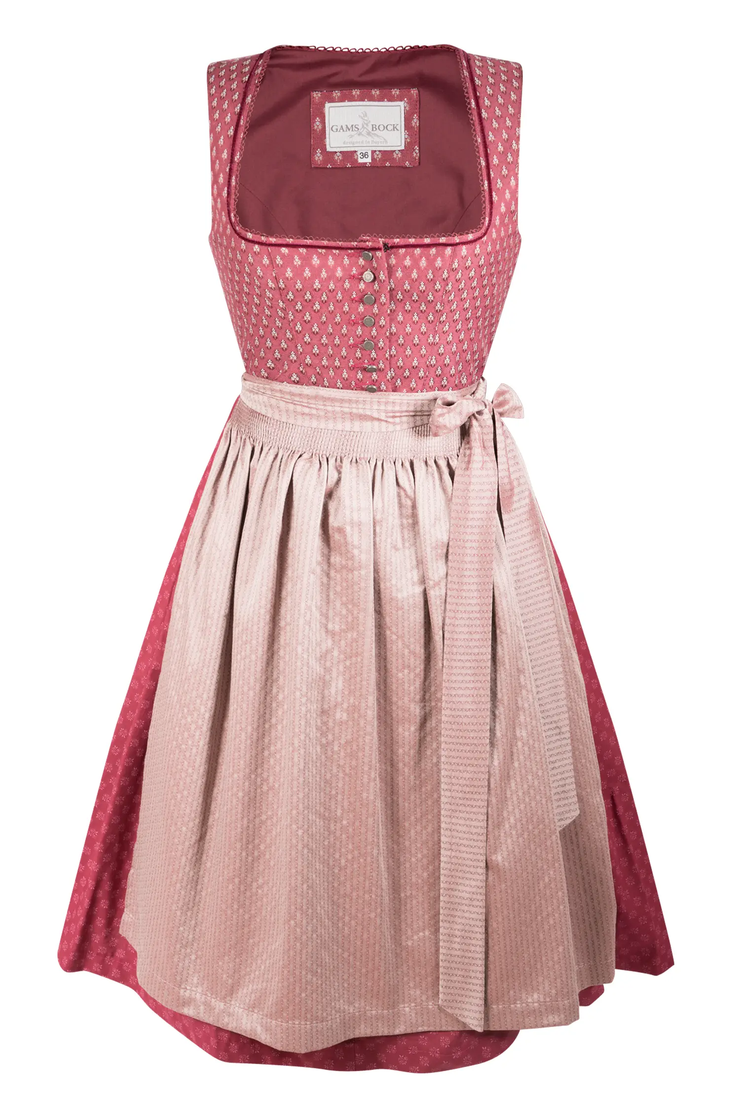 Gamsbock Dirndl in satten Rottönen