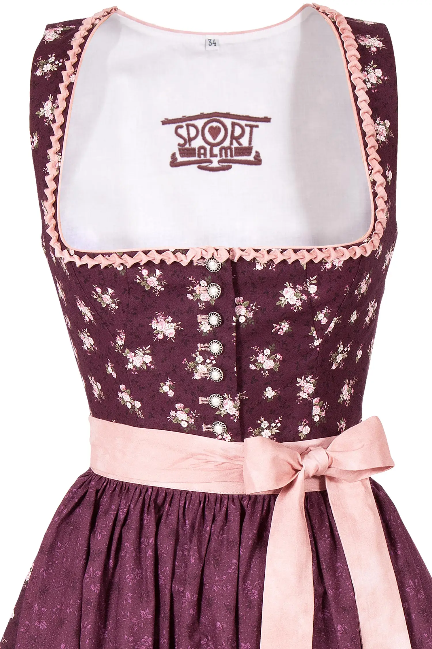 Sportalm Midi Dirndl aus Baumwolle in bordeaux Mieder
