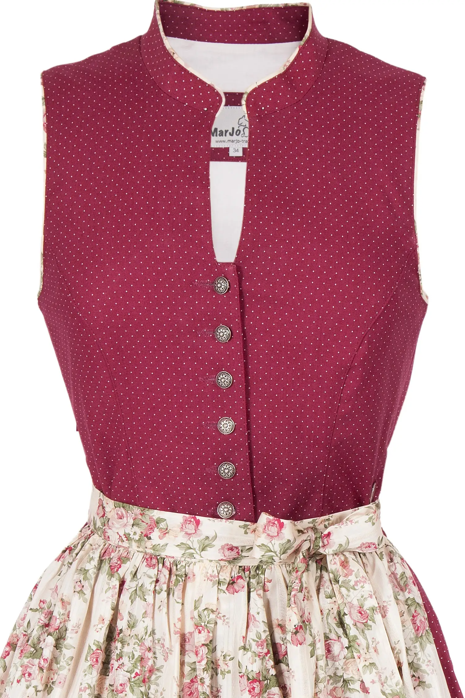 Mini Dirndl Gerlinda in weinrot aus Baumwolle Mieder