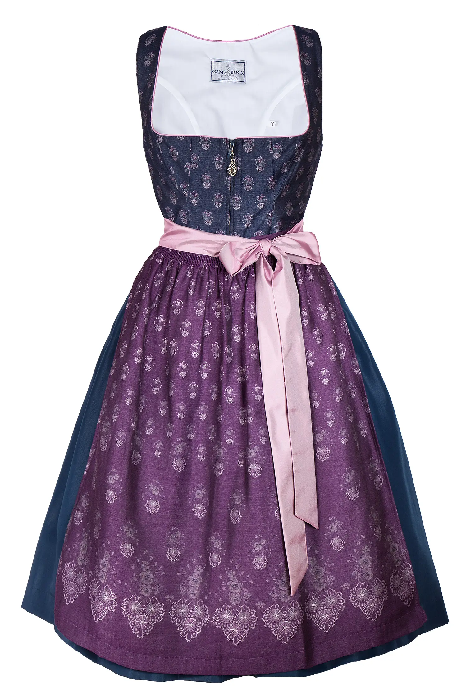 3096-0084-bl8-22-04c-0139 Midi Dirndl in dunkelblau und lila