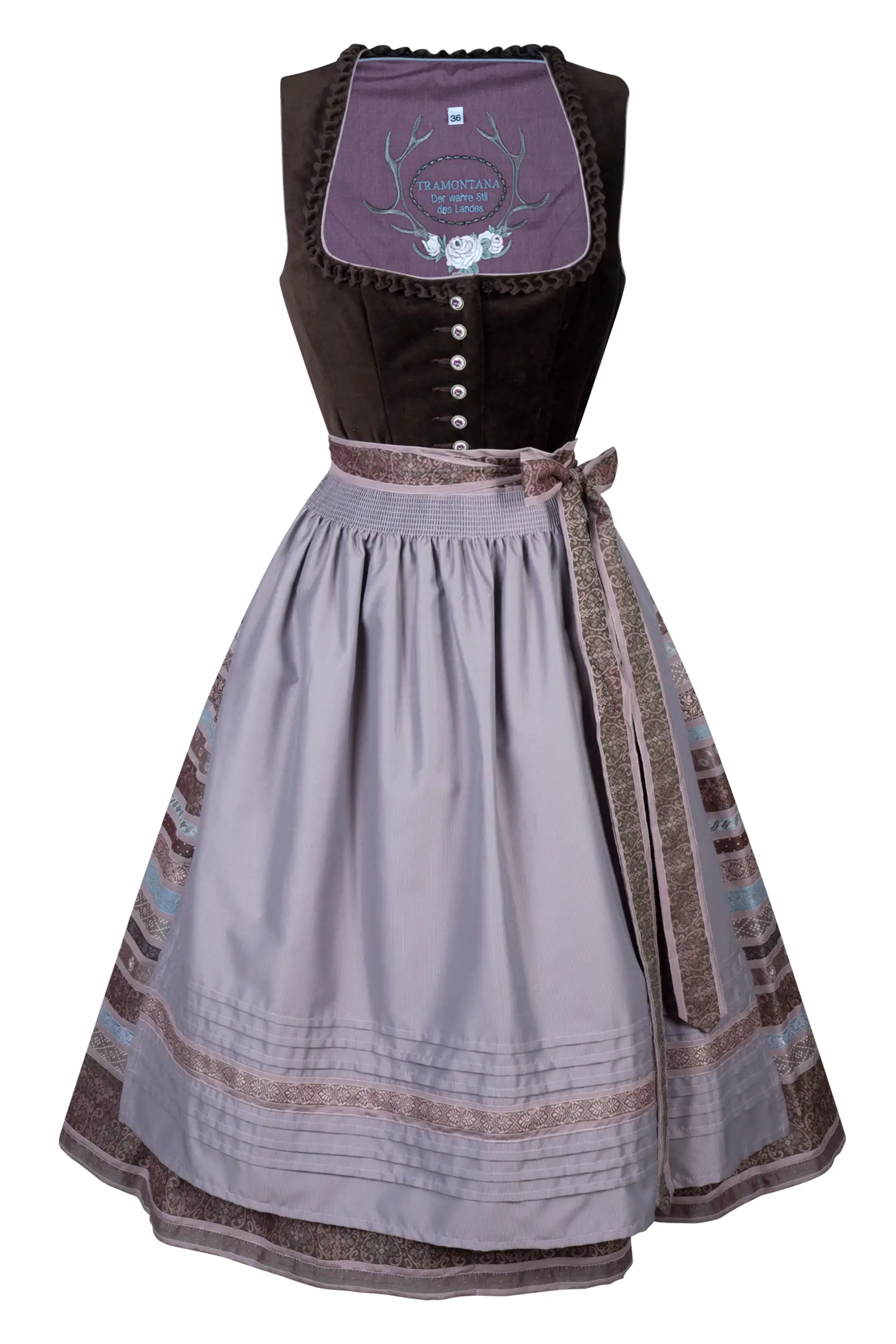 3098-0361-br9-24-02-0604189 Samtdirndl von Tramontana in dunkelbraun / altrosa