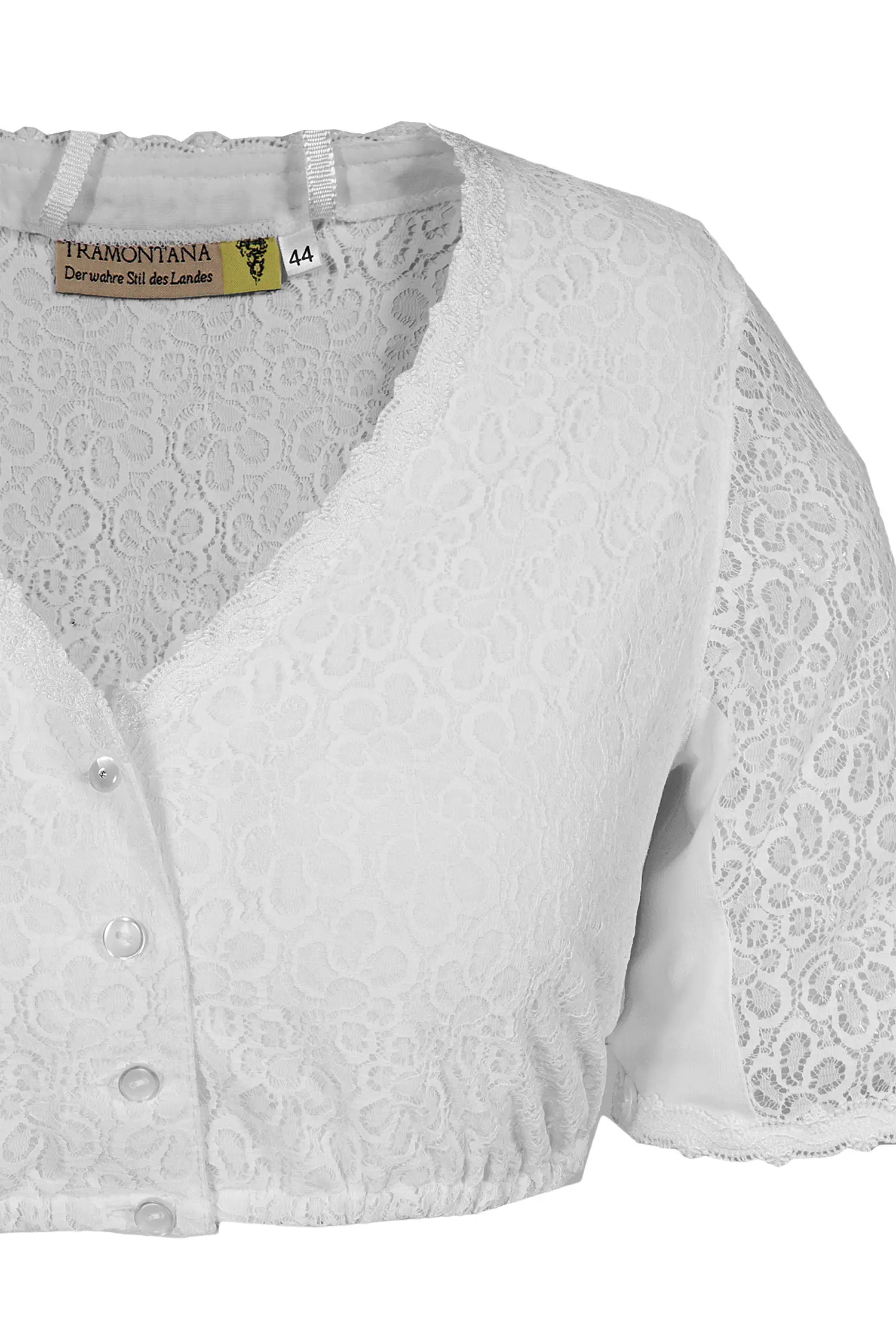 Dirndlbluse in weiß aus Spitze mit V-Ausschnitt XXL Detail