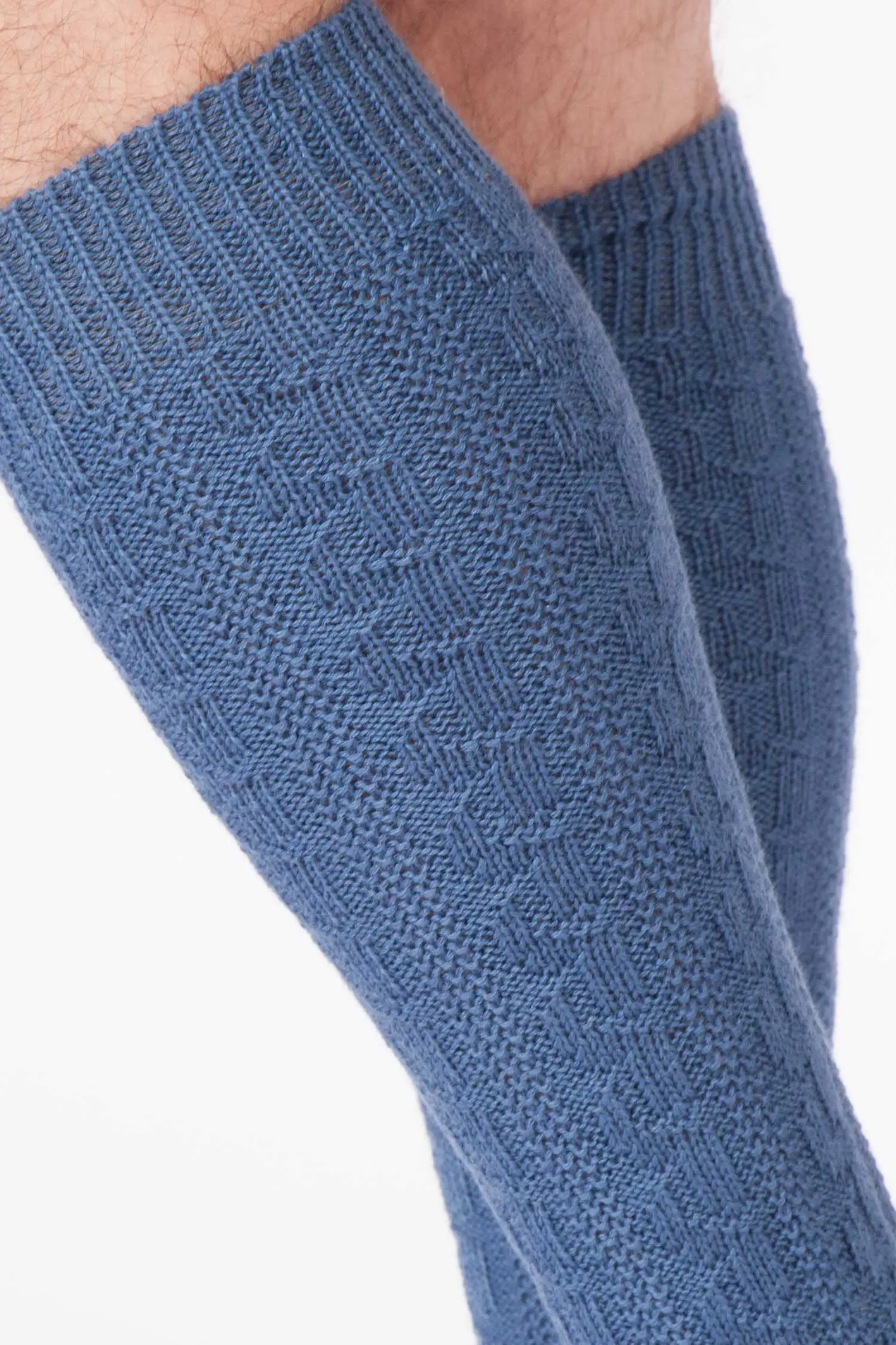 Trachten Kniestrümpfe aus Wolle in blau Detail