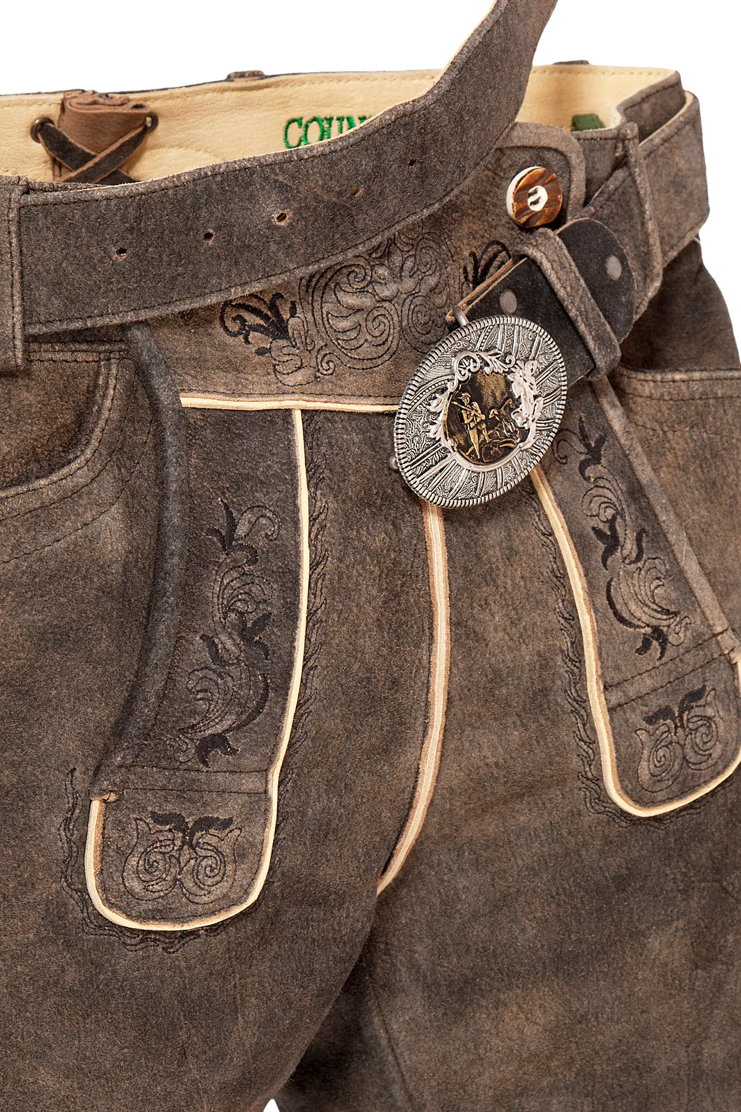 Kurze Trachten Lederhose in schwarzbraun Latz
