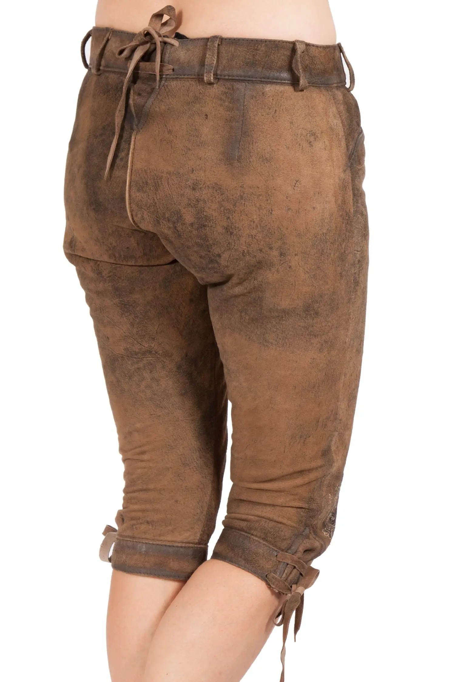 Damen Kniebund Lederhose Suzan in stein hinten