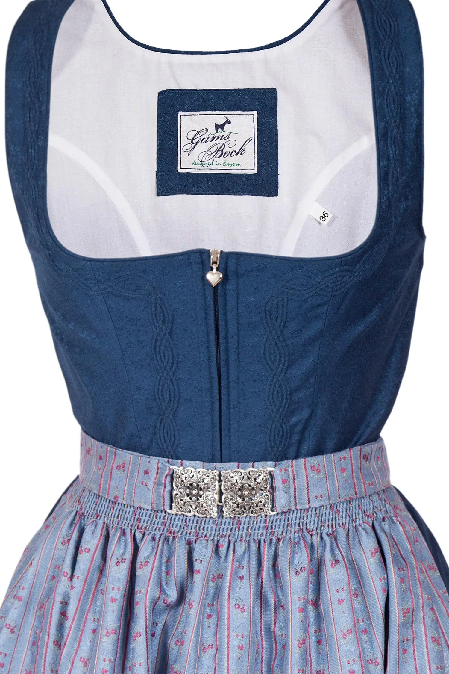 Midi Dirndl traditionell in dunkelblau bis Gr. XXL Mieder