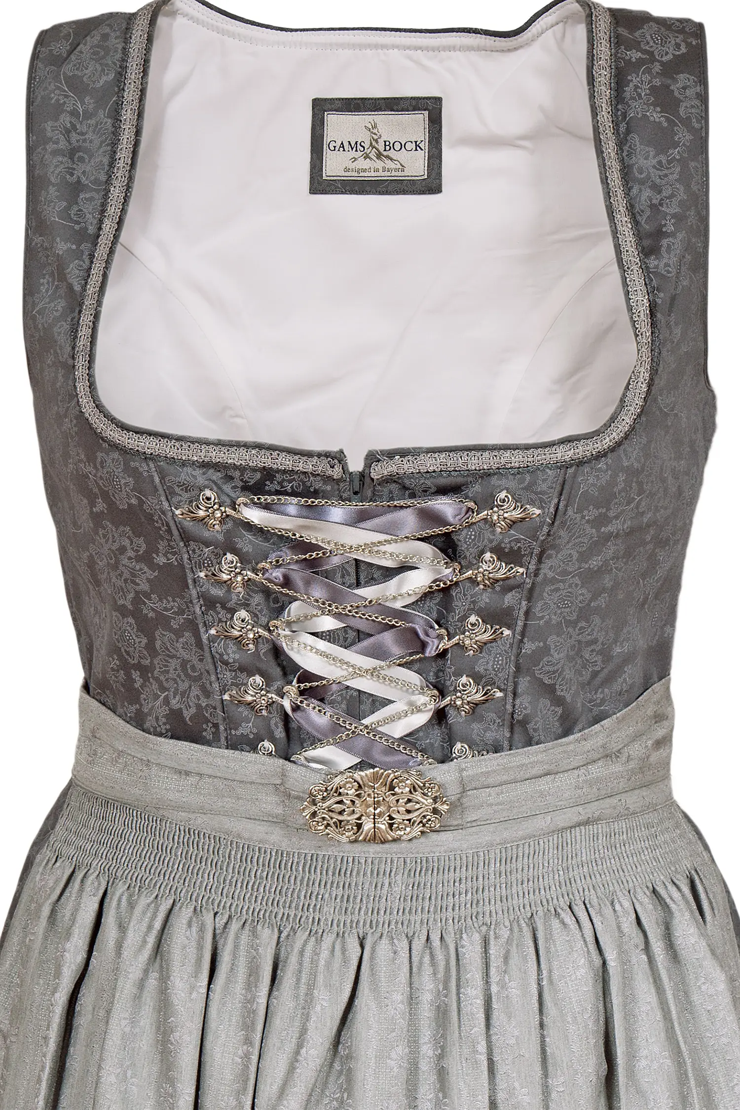 Midi Dirndl in grau anthrazit mit Schnürung XXL Mieder