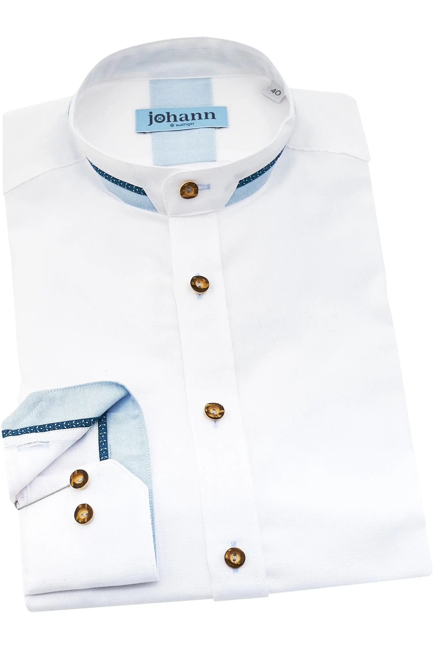Johann Hemd Weiß mit Blauen Applikationen