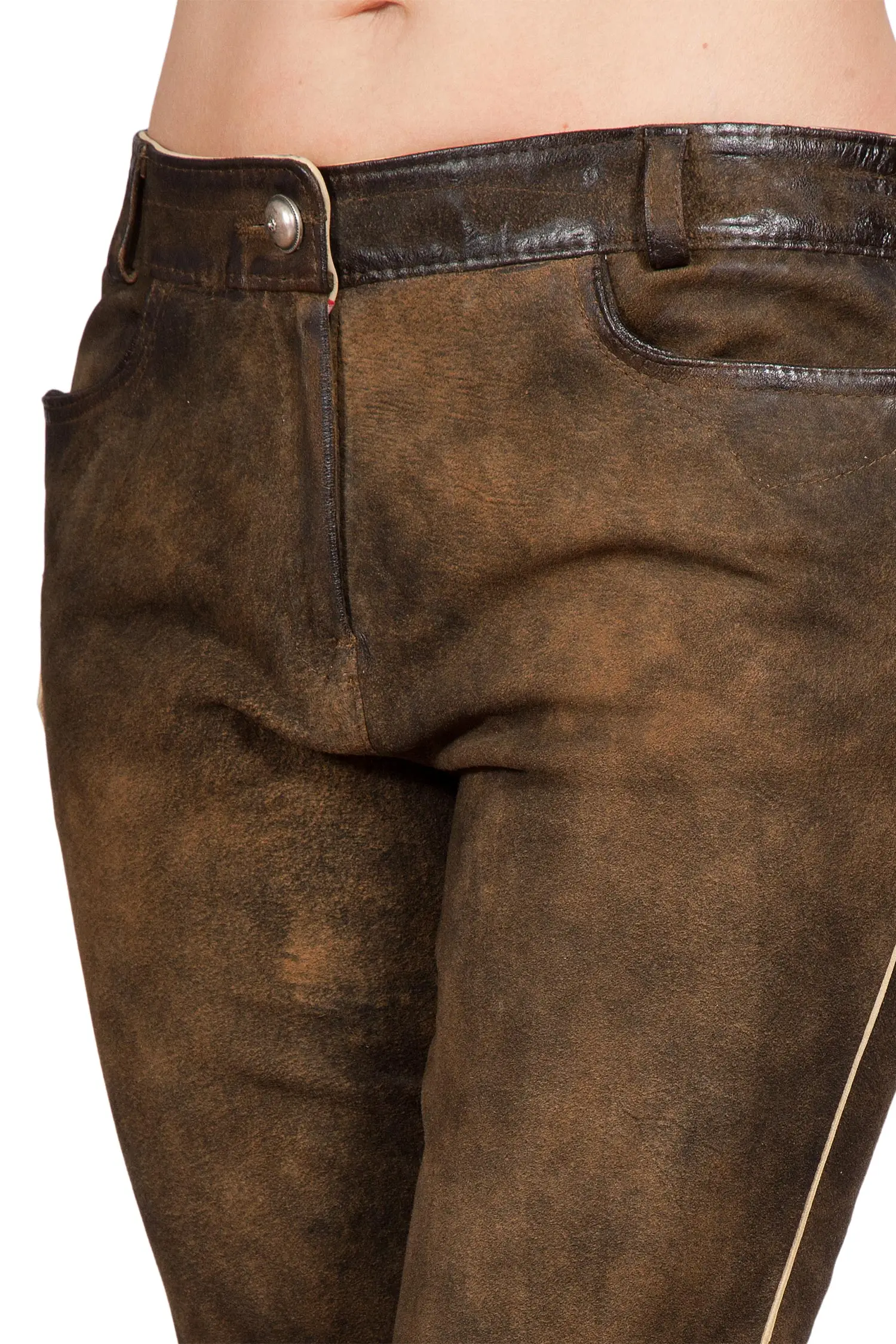 Kniebund Lederhose Ursula in braun für Damen Latz