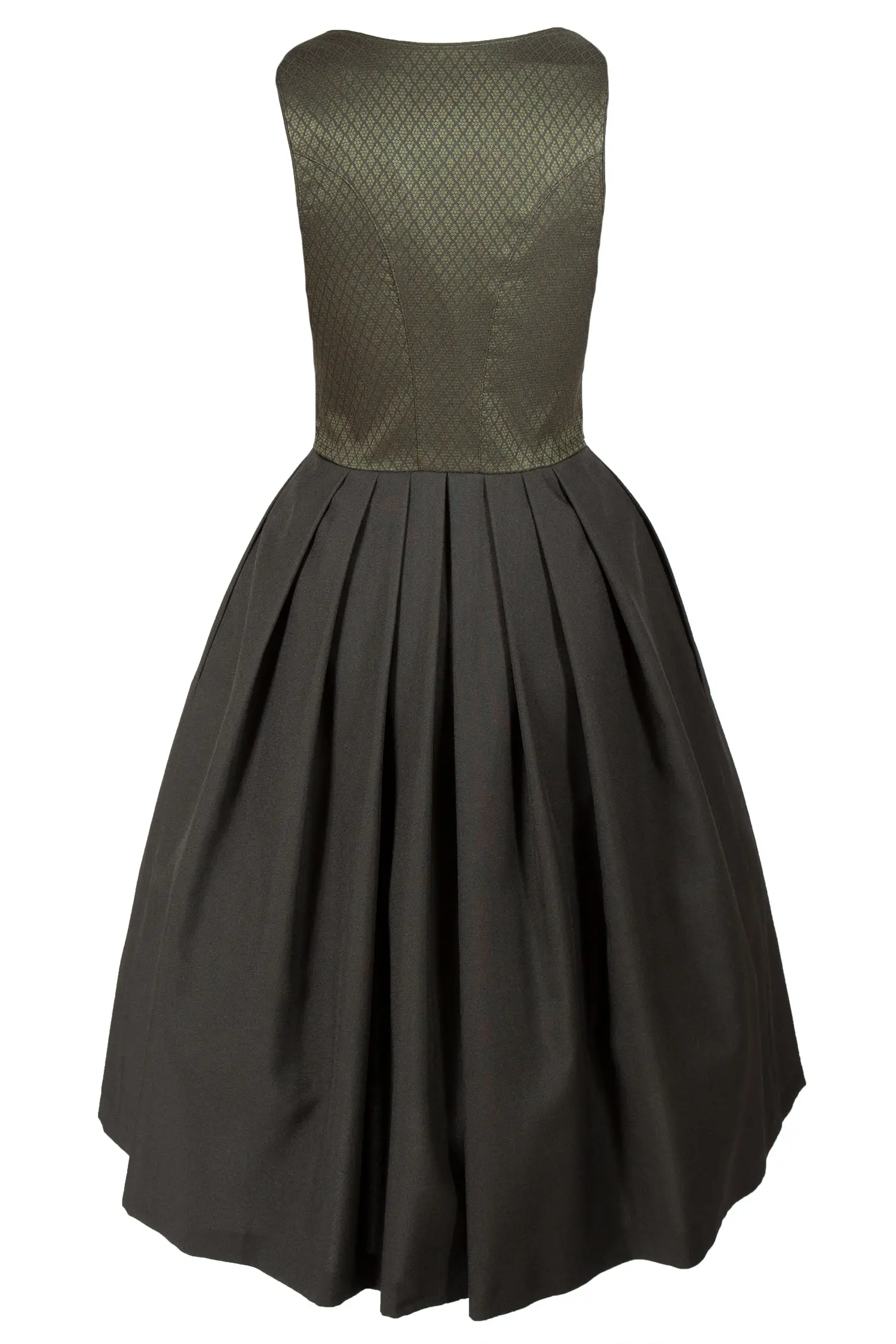 Bequemes Dirndl in schwarz / oliv mit Schimmer-Mieder - Rückansicht