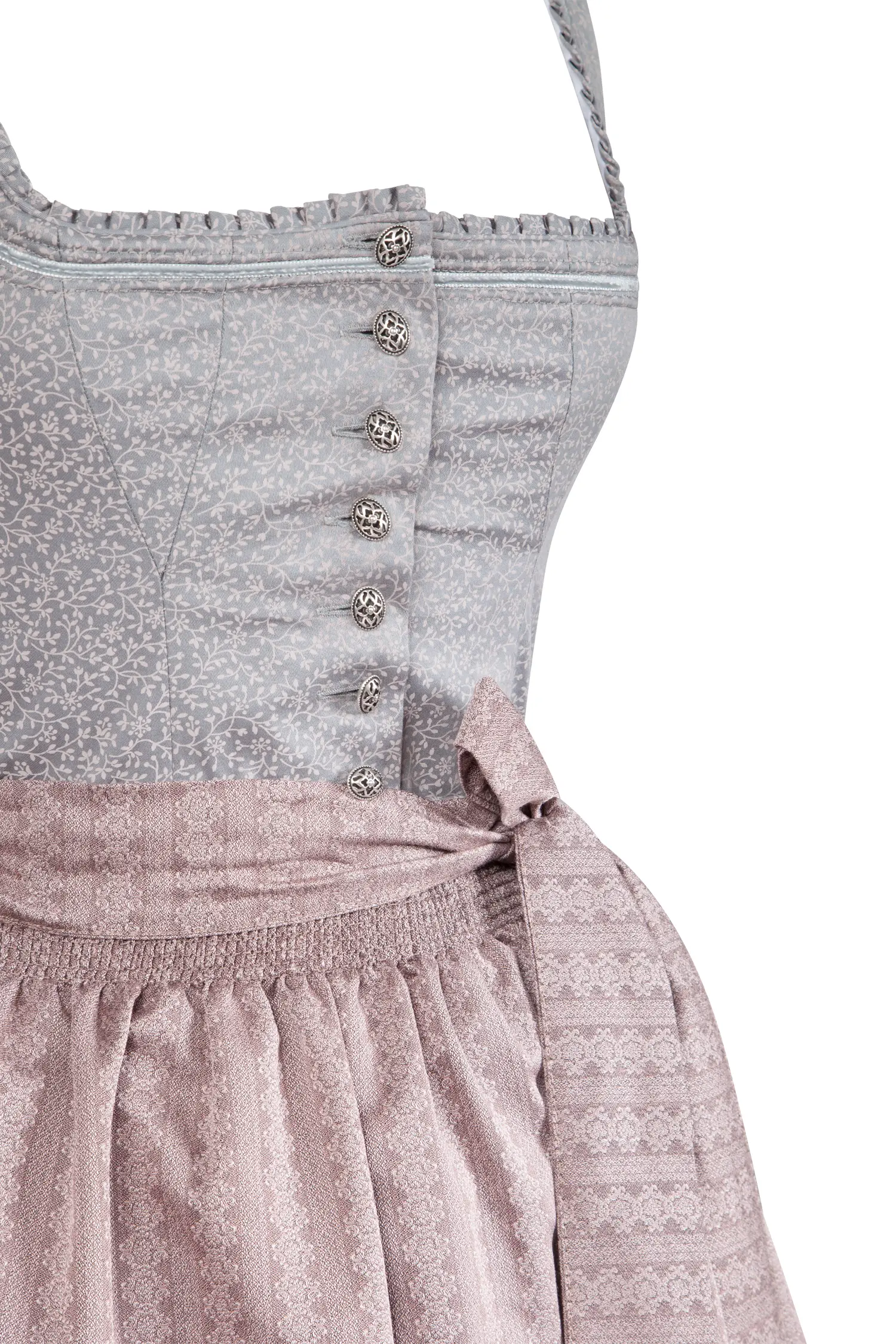 Dirndl in elegantem Grau mit Rosa - Detail Mieder