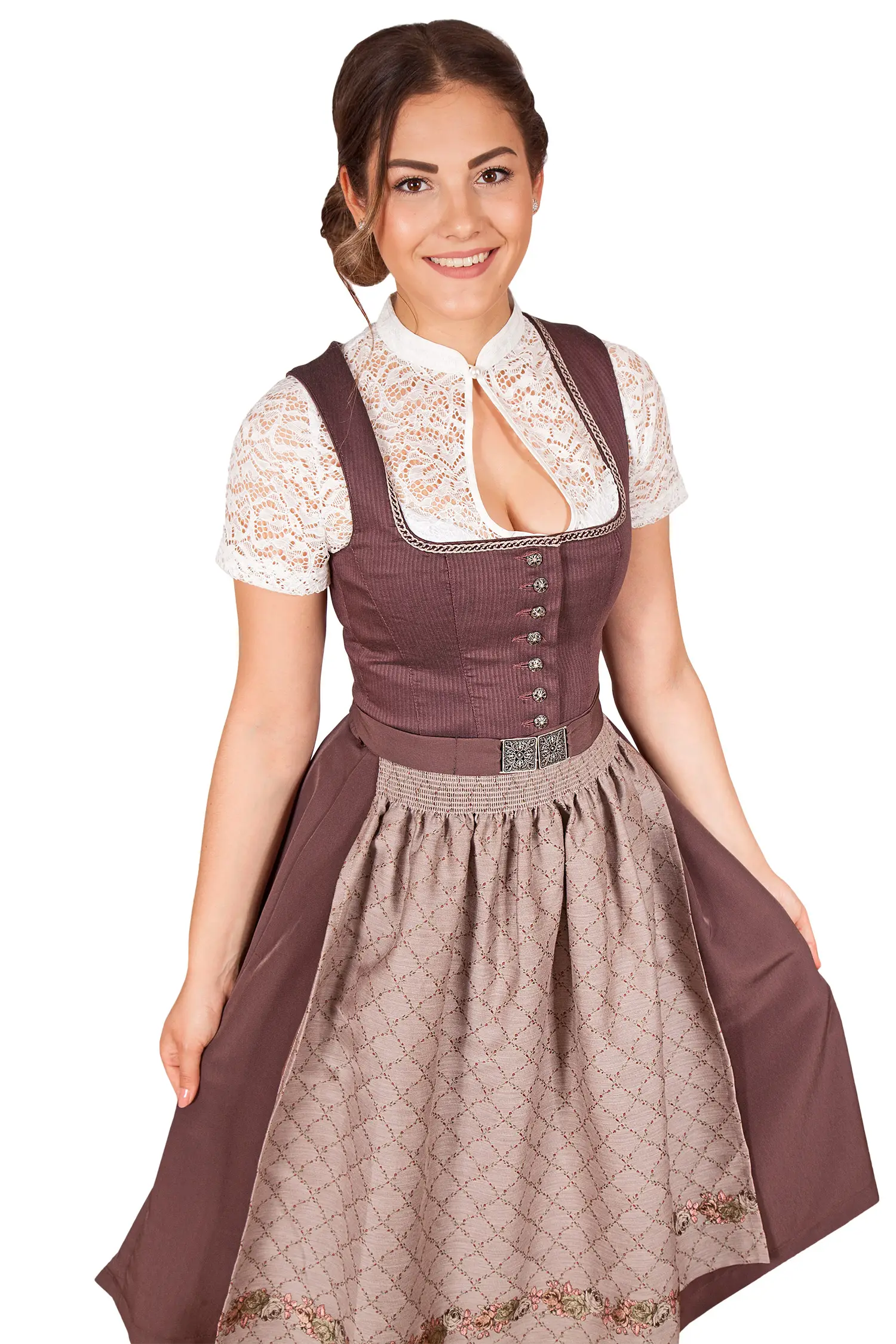N26-3097-1613-vi9-20-06d-0190-e Midi Dirndl in aubergine und taupe Model