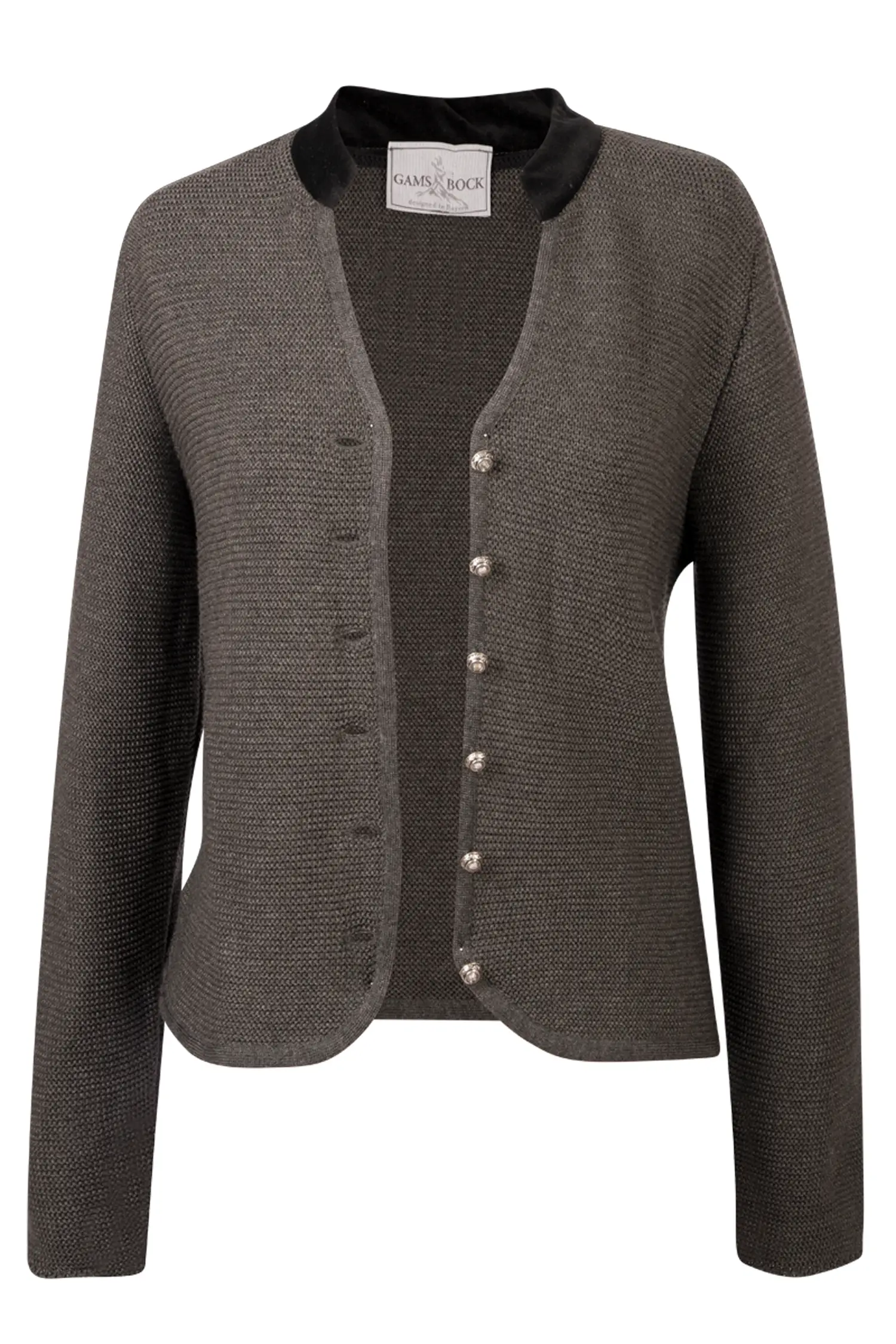 Damen Trachten Strickjacke Susanna in anthrazit mit Samtkragen
