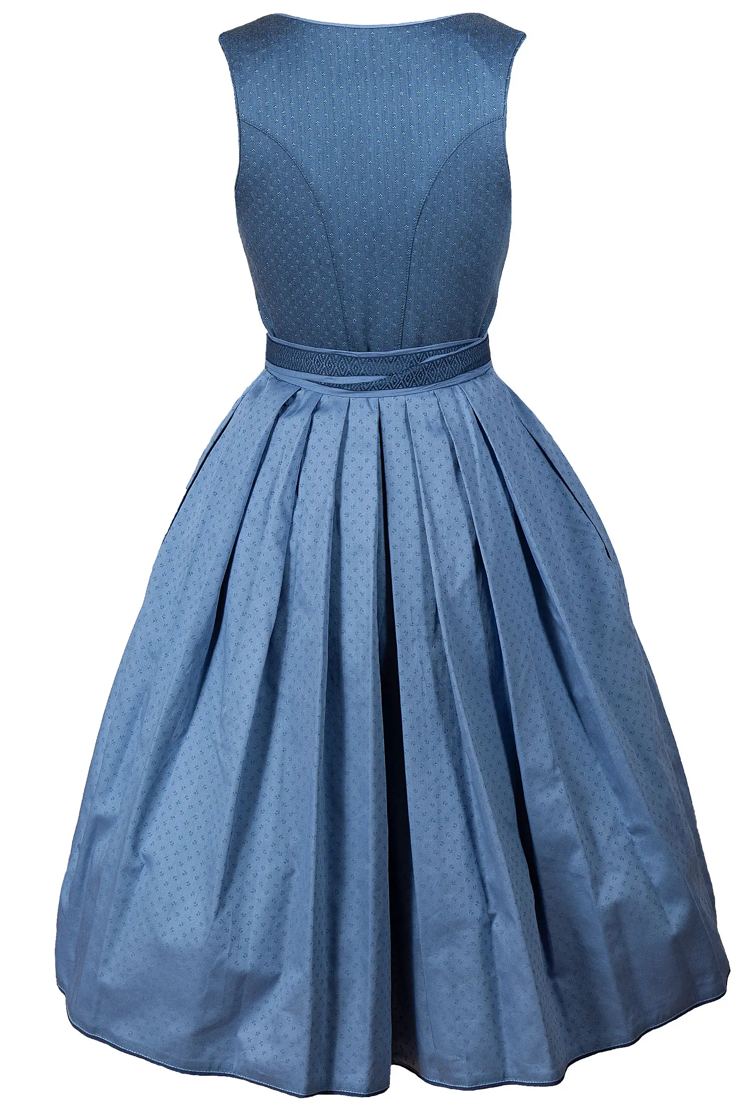 Gamsbock Dirndl in rauchblau/hellblau - Rückansicht