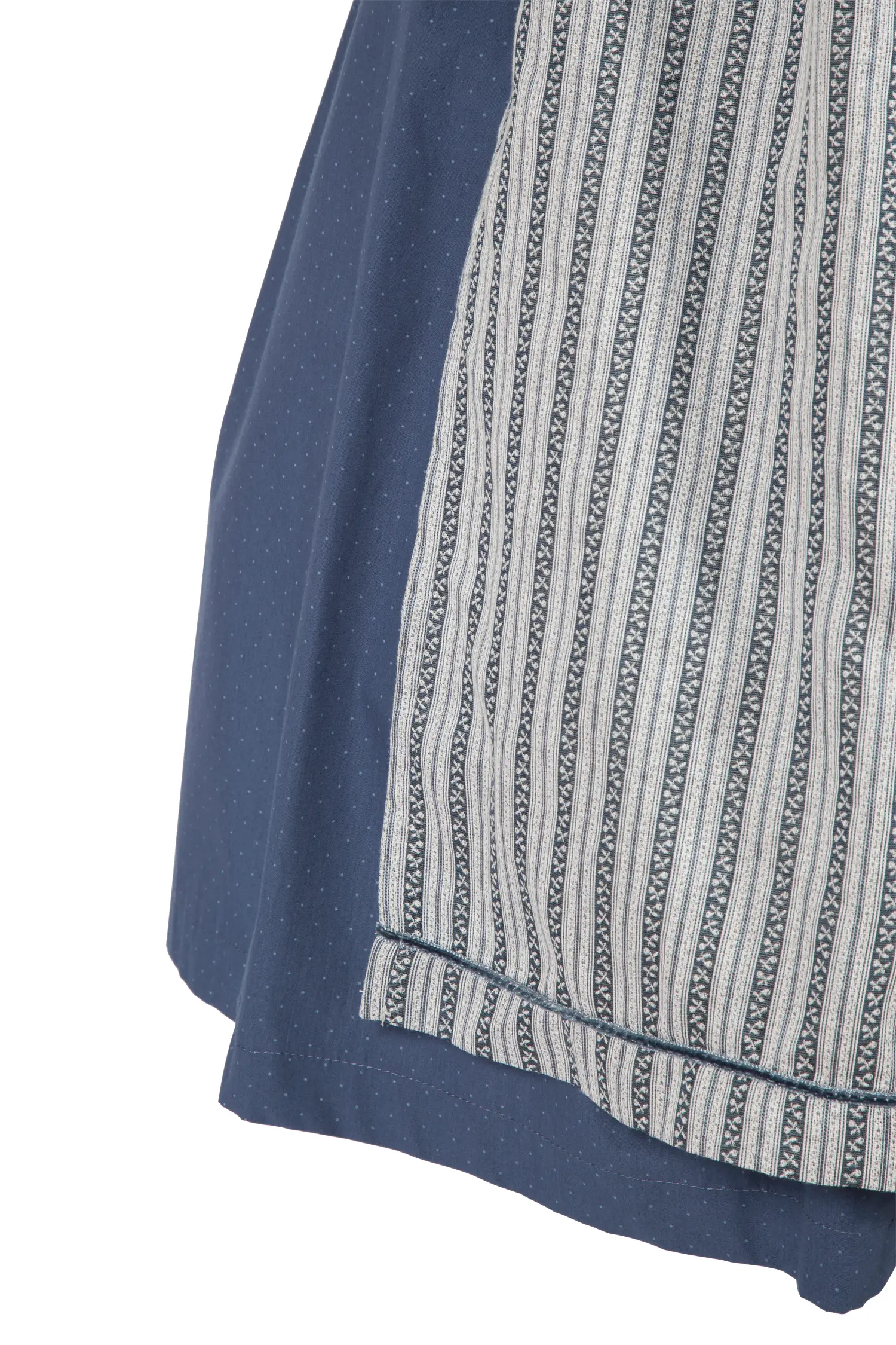 Dirndl in blau/grau mit auffälliger Schürze - Detail Rock