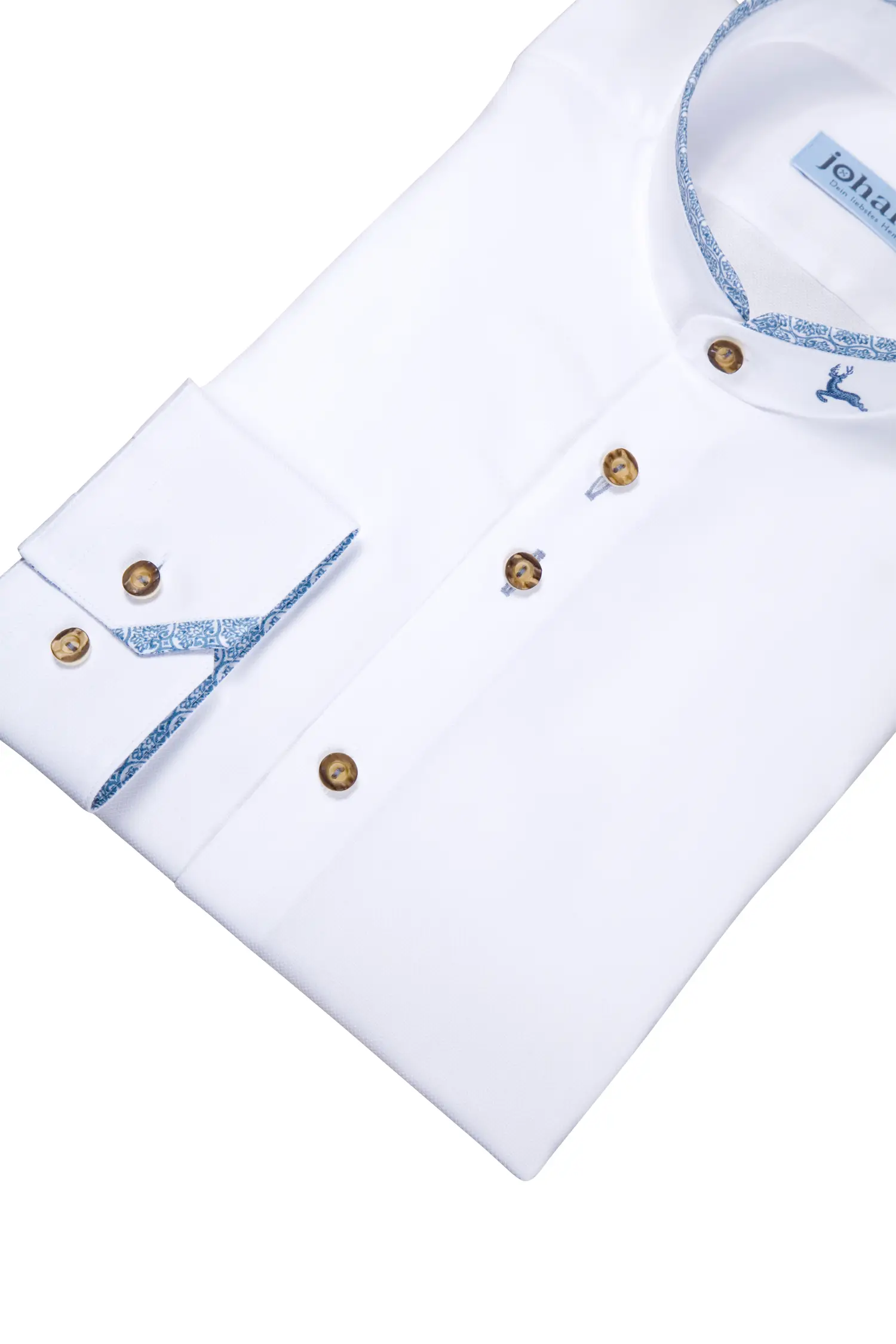 Oxford Trachtenhemd weiß / blau - Detail Ärmel