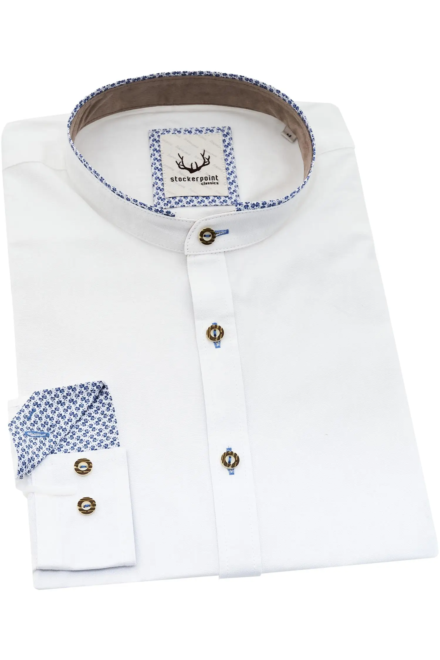 Trachtenhemd Raffa von Stockerpoint in Weiß mit Blauen Applikationen Stockerpoint Hemd Raffa in Weiß