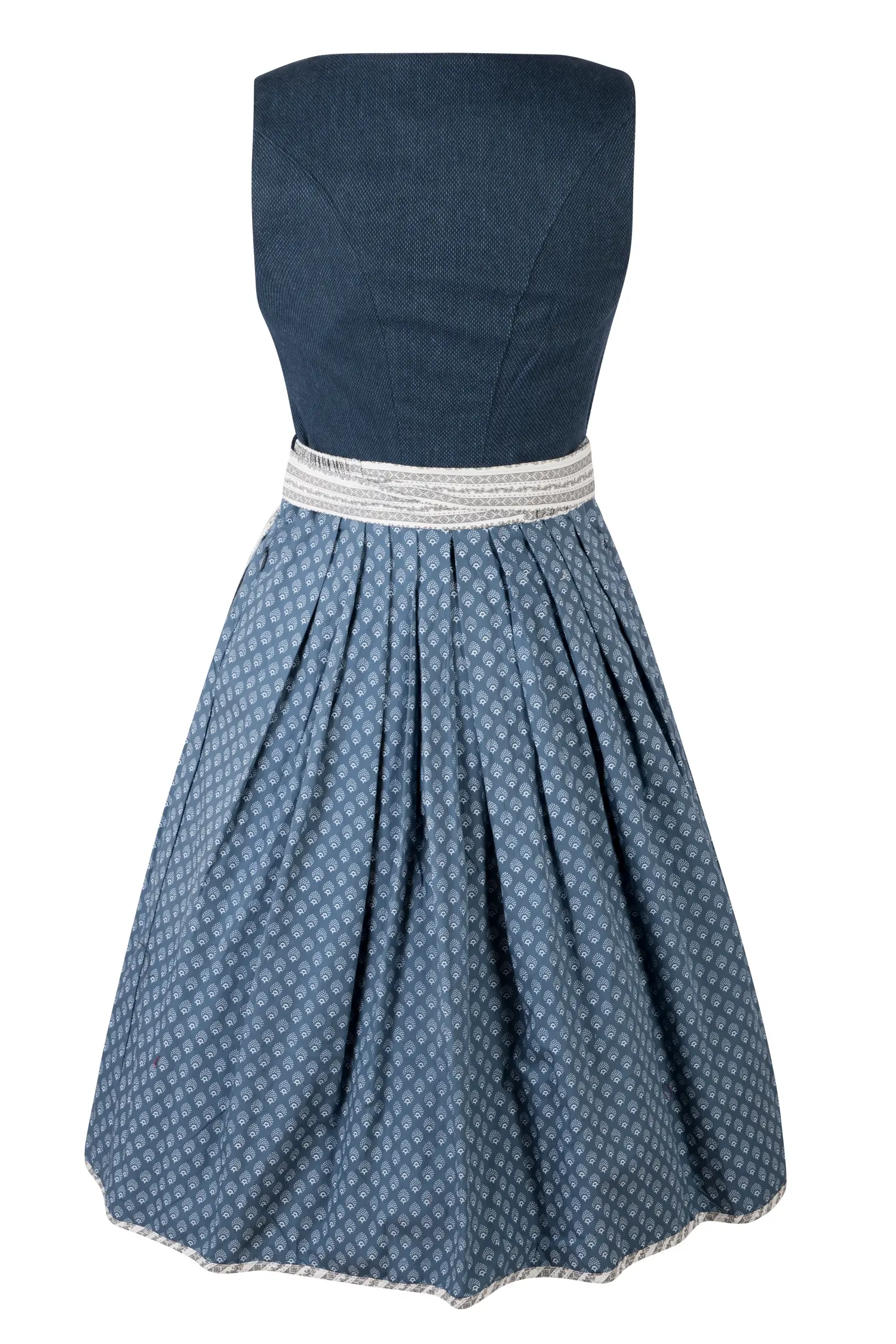 Dirndl Romy in dunkelblau / hellblau - Rückansicht