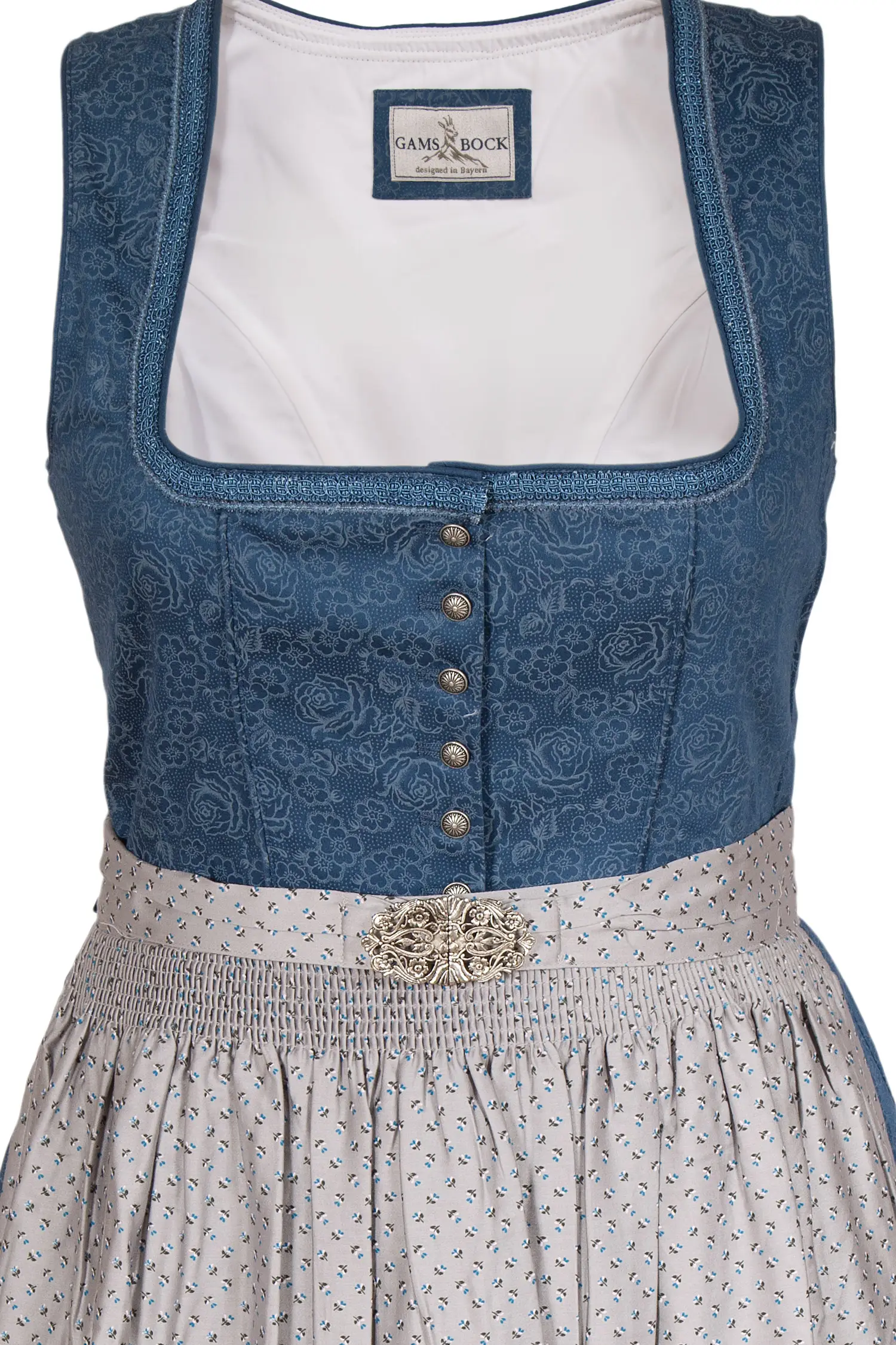 Midi Dirndl in dunkelblau mit grauer Schürze XXL Mieder