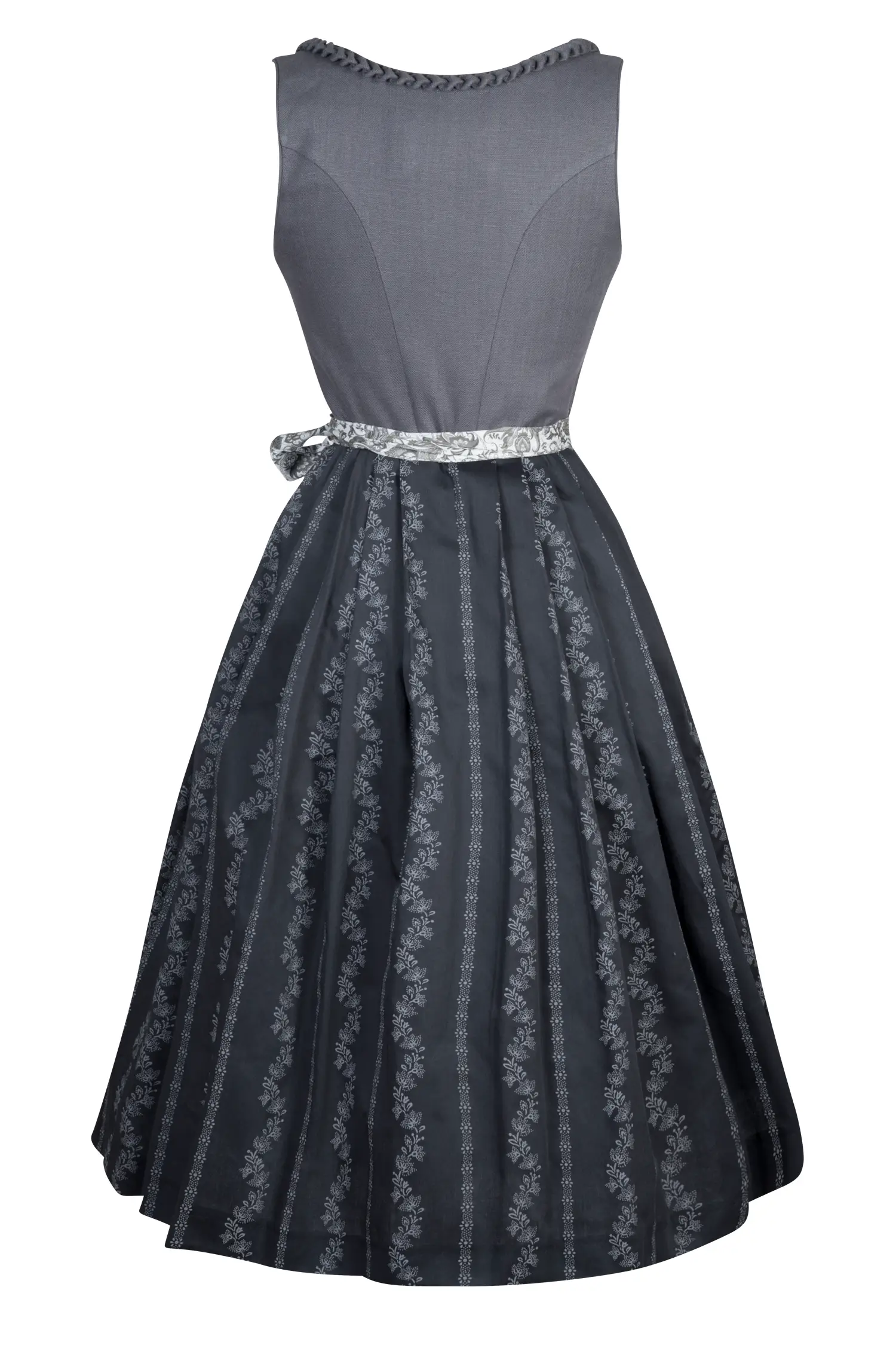 Dirndl Karina in grau mit Leinenmieder - Rückansicht