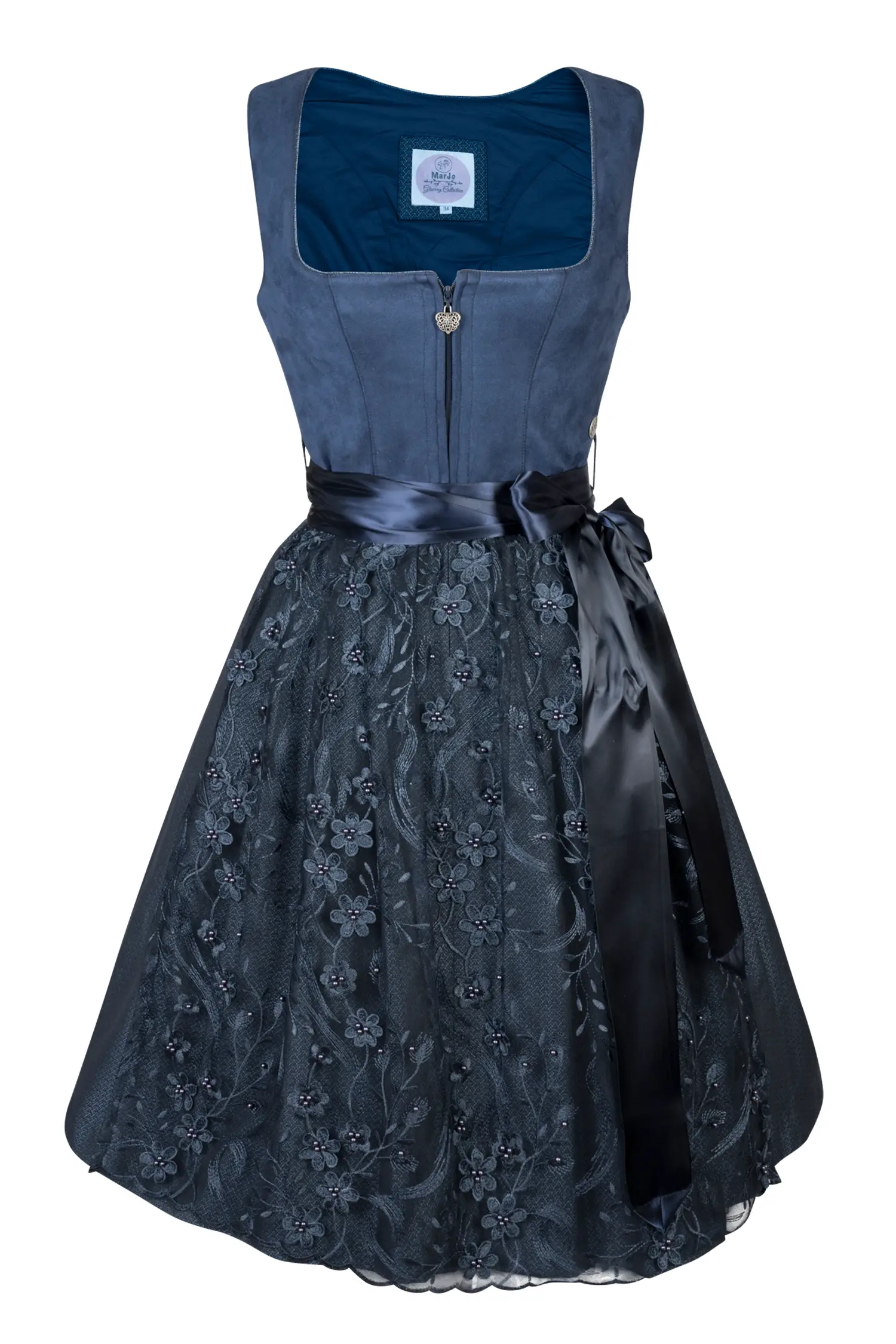 Dirndl Isa in dunkelblau mit Netzschürze
