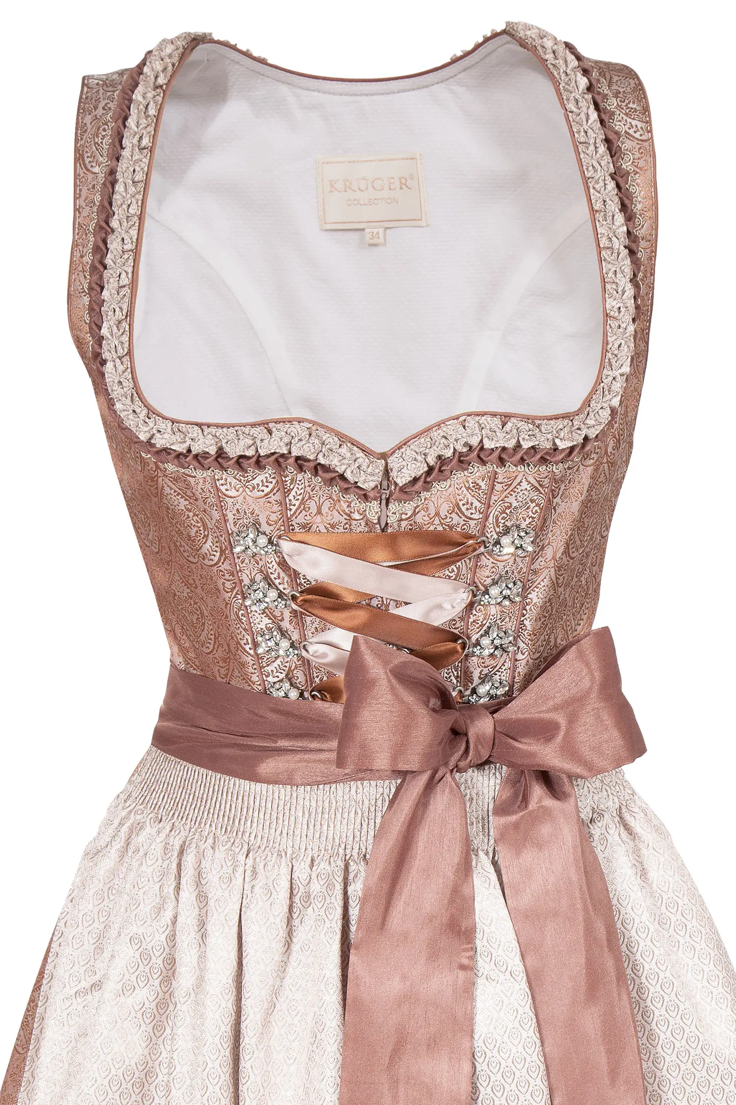Edles Midi Dirndl in Nougat und creme und hellbraun Mieder
