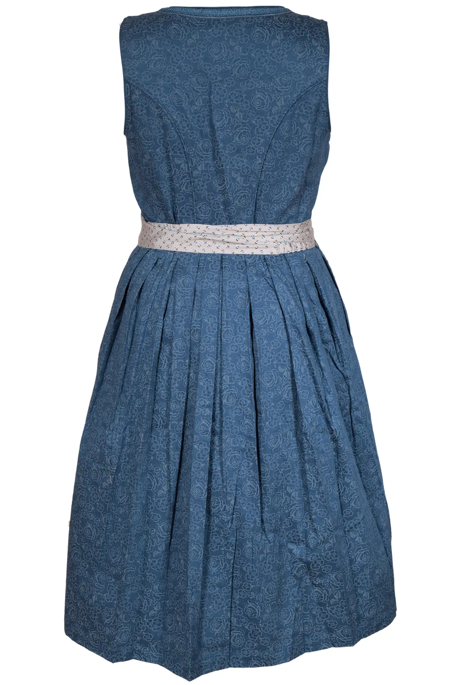 Midi Dirndl in dunkelblau mit grauer Schürze XXL hinten