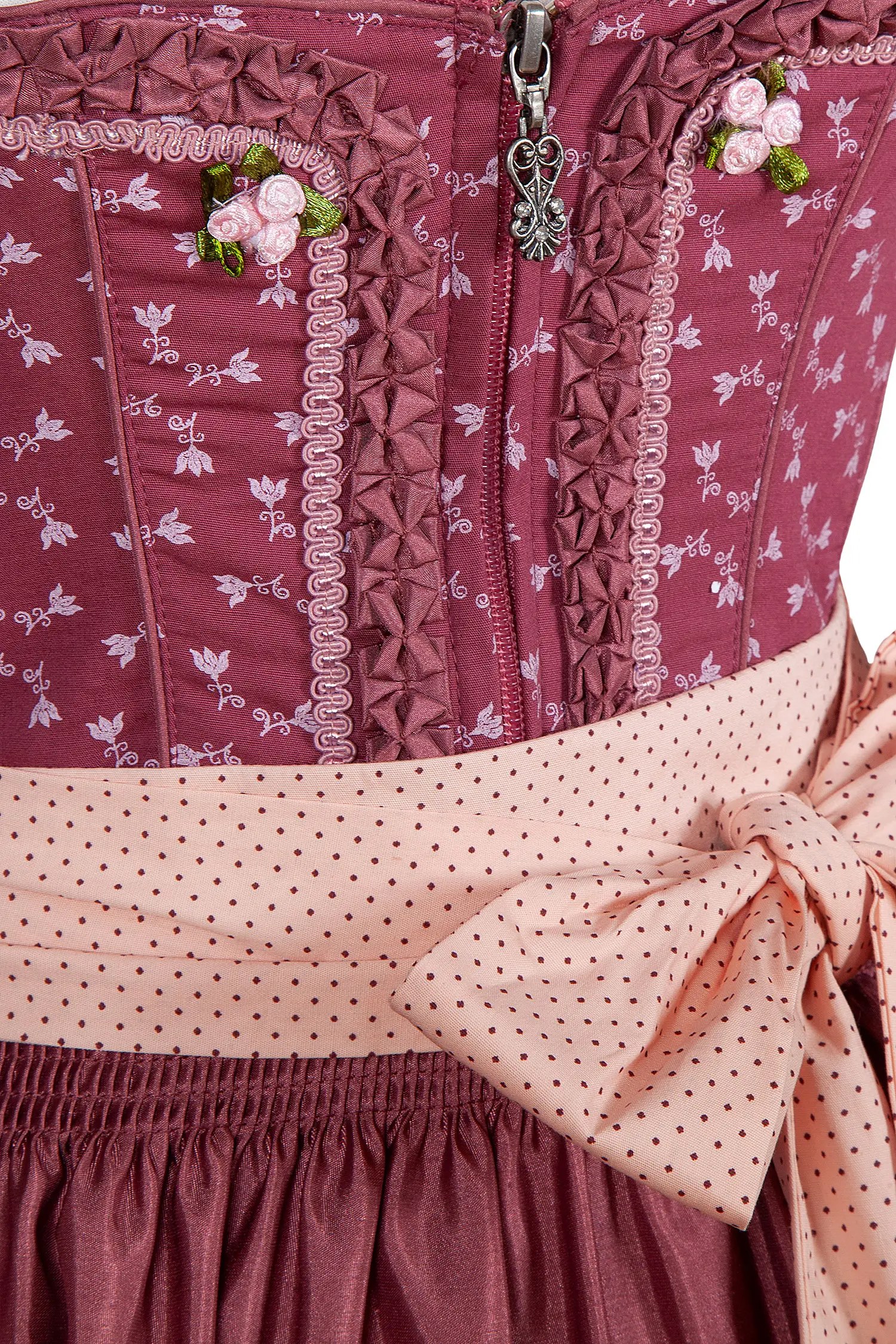Dirndl in rot mit Blumenmuster - Detail Mieder