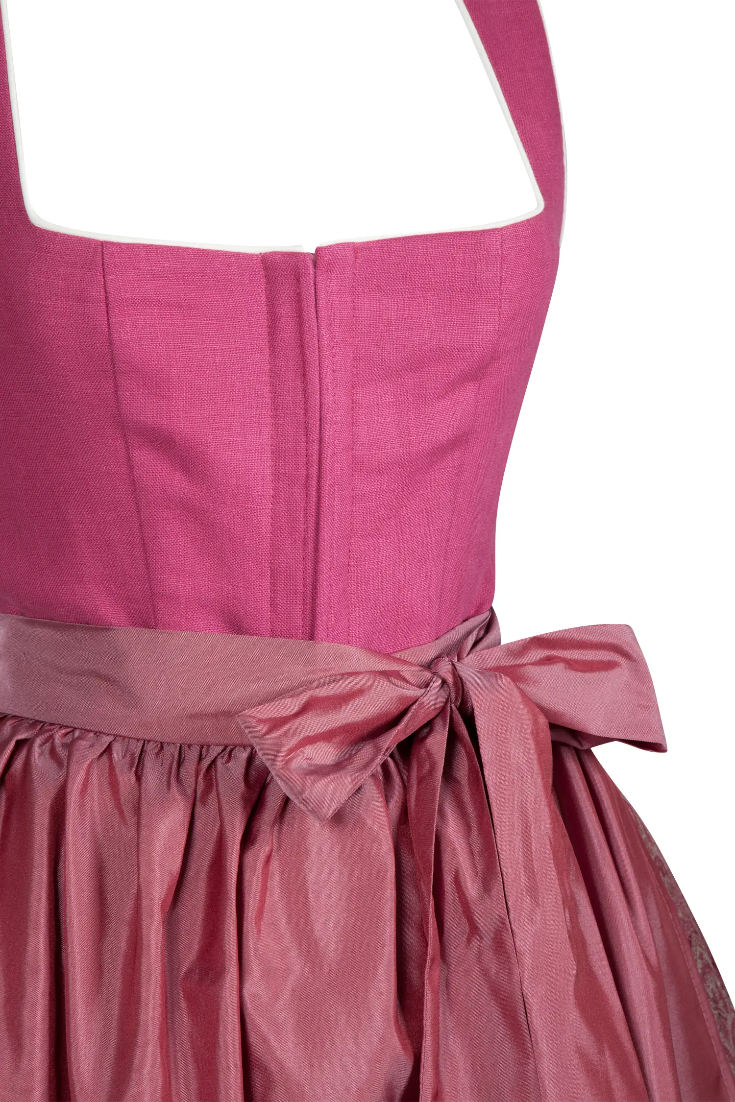 Wiesn Dirndl in pink mit schimmernder Schürze - Detail Mieder