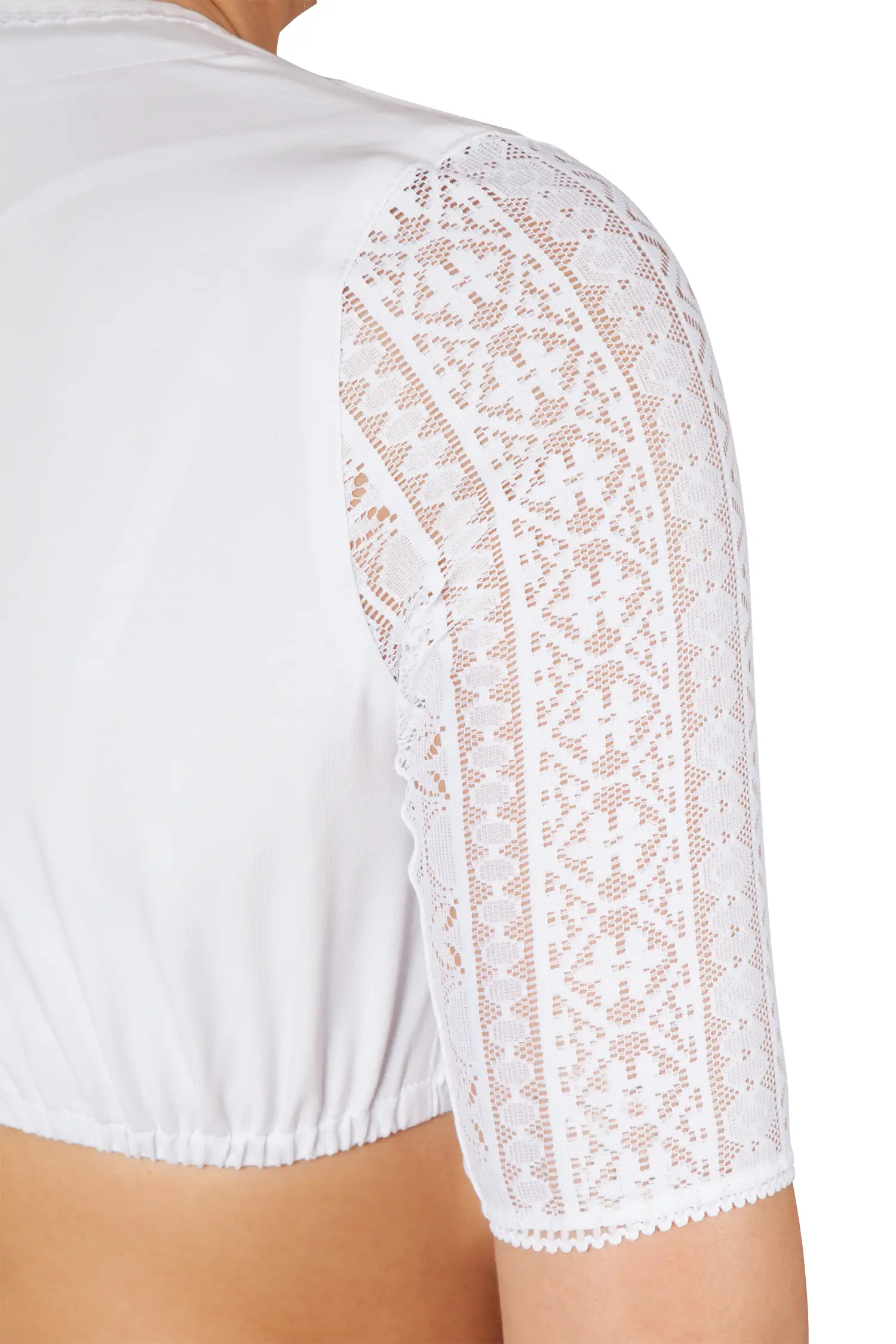 Dirndlbluse mit V-Ausschnitt von Gamsbock in Weiß Dirndlbluse mit V-Ausschnitt von Gamsbock in weiß - Detail Ärmel