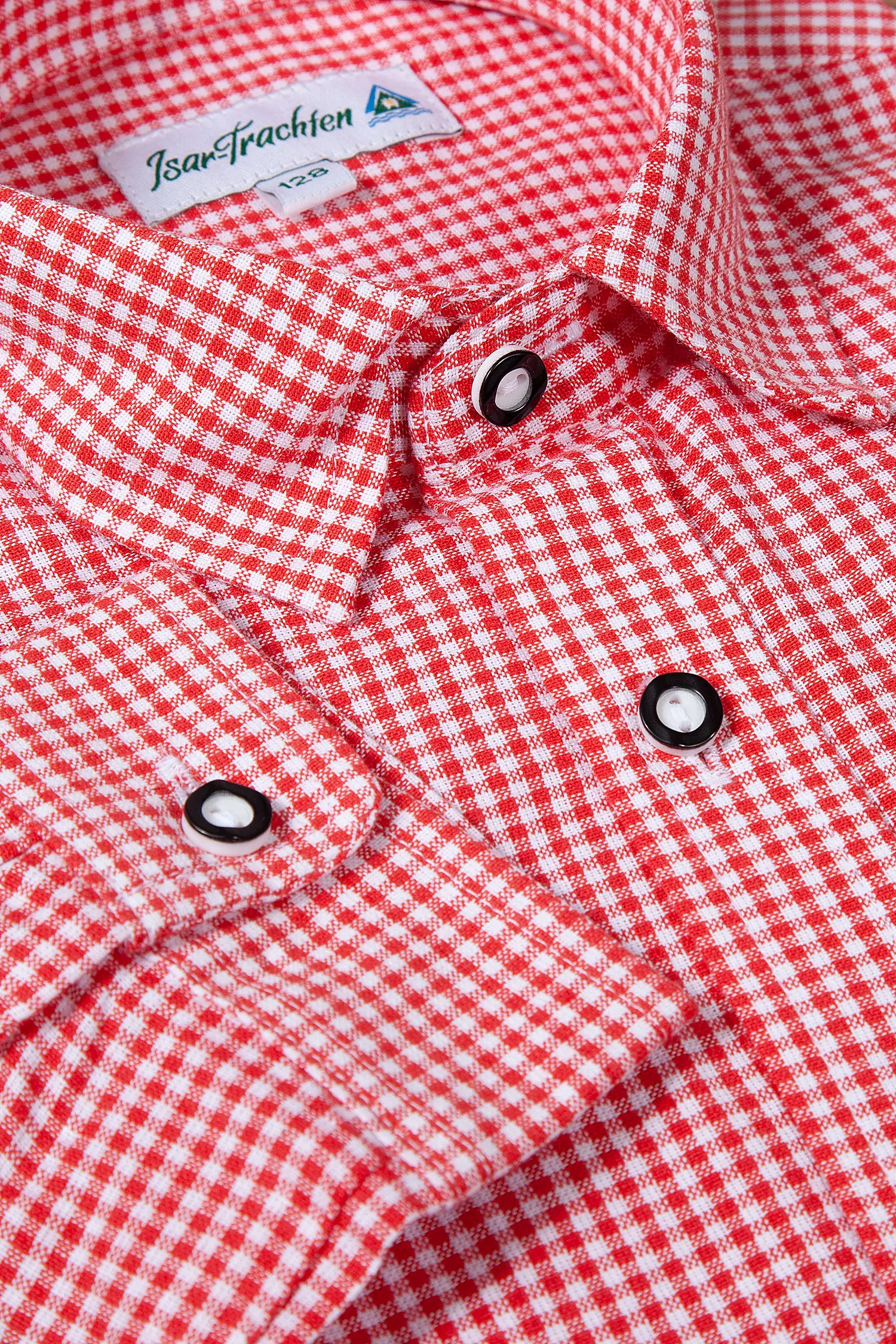 4723-1005-RT5-23-04b-5724b Kinder Trachtenhemd rot kariert von Isar-Trachten - Detail