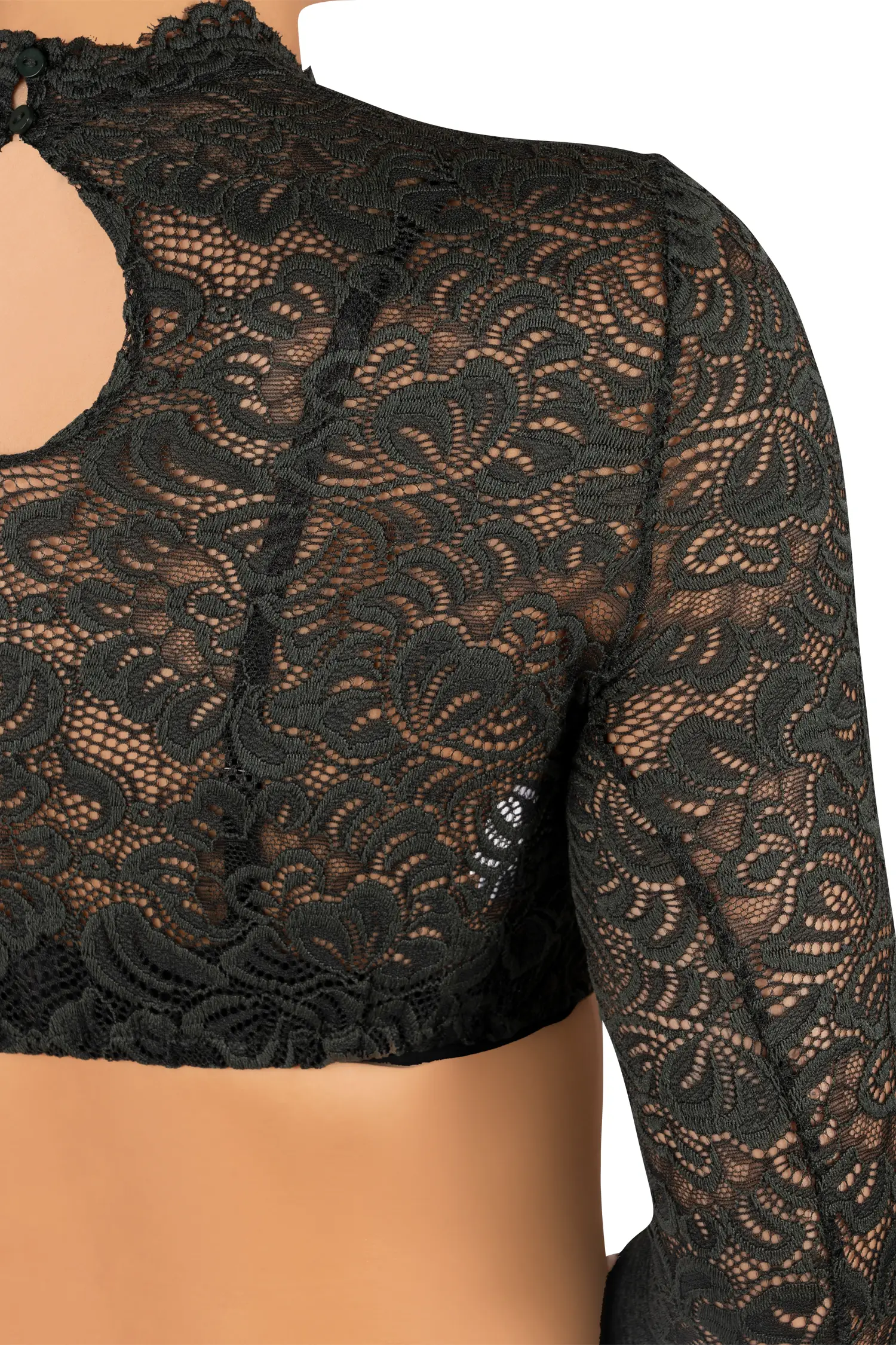 Dirndlbluse Amsterdam dunkelgrün mit 3/4 Ärmel - Detail Ärmel
