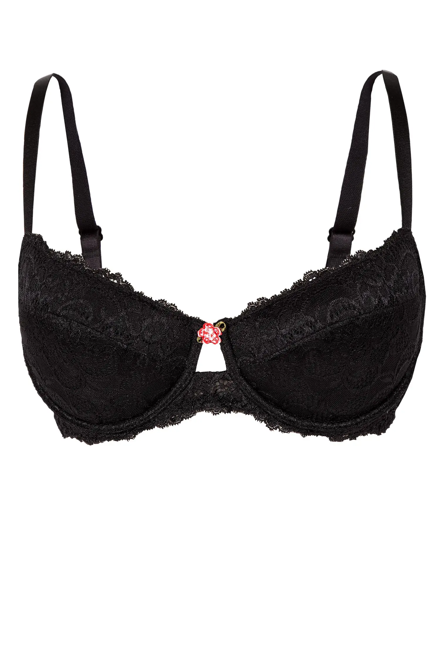 Dirndl BH schwarz aus Spitze mit Rose Dirndl BH in schwarz mit Spitze und Rose und leichtem Push-up frei