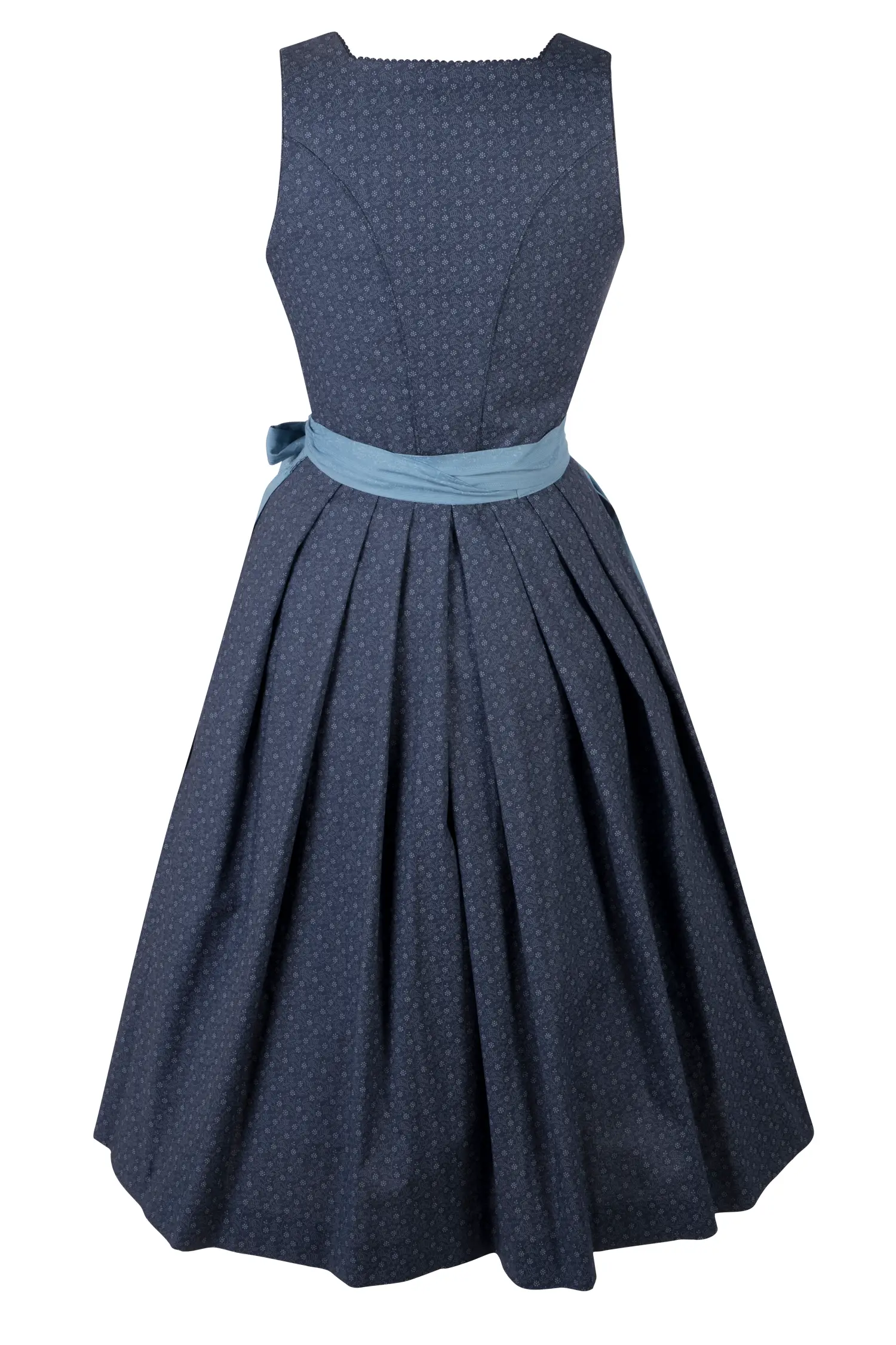 Stilechtes Dirndl Verena in dunkelblau / hellblau - Rückansicht