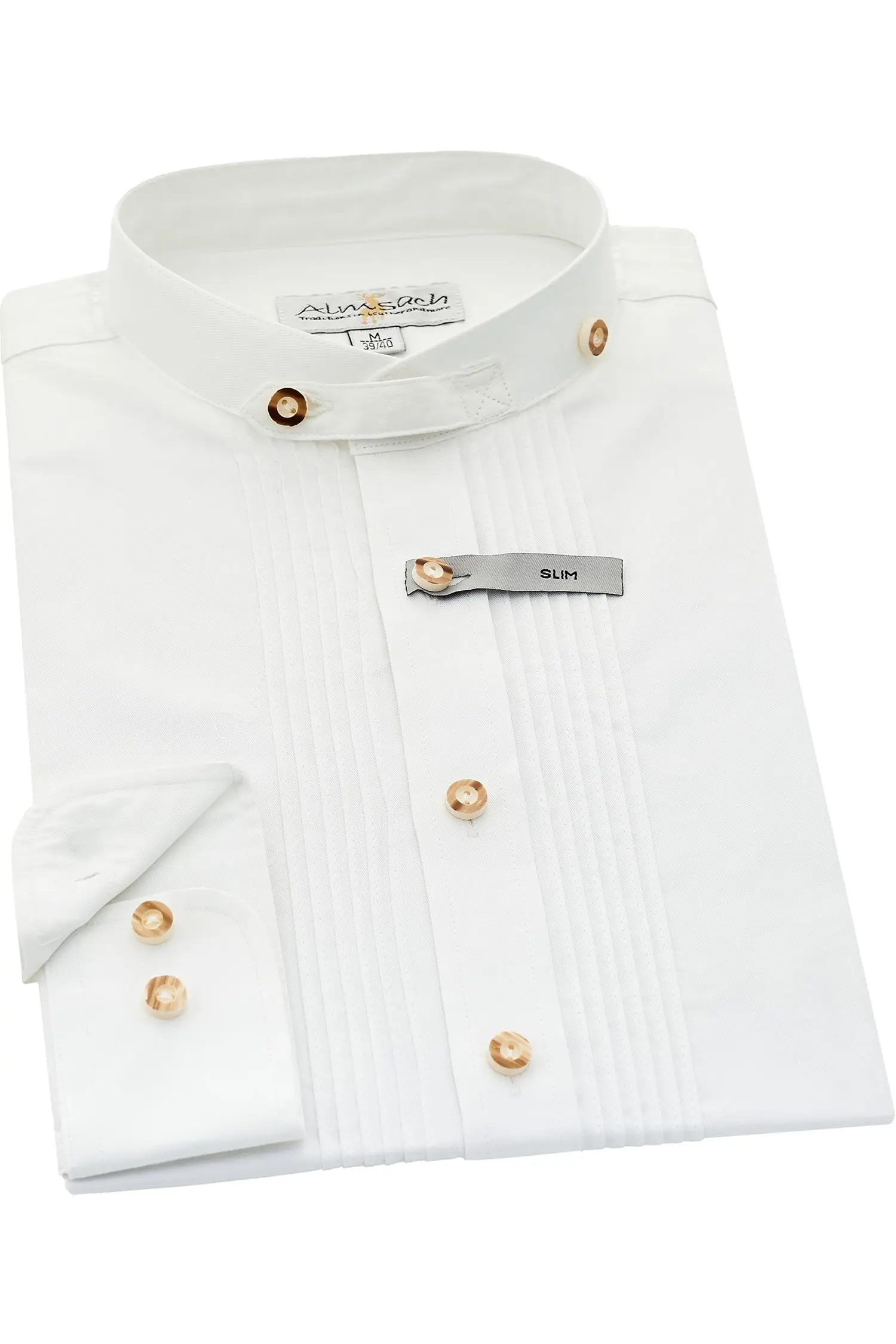 Stehkragenhemd mit Biesen von Almsach in Weiß Almsach Hemd in Weiß mit Biesen