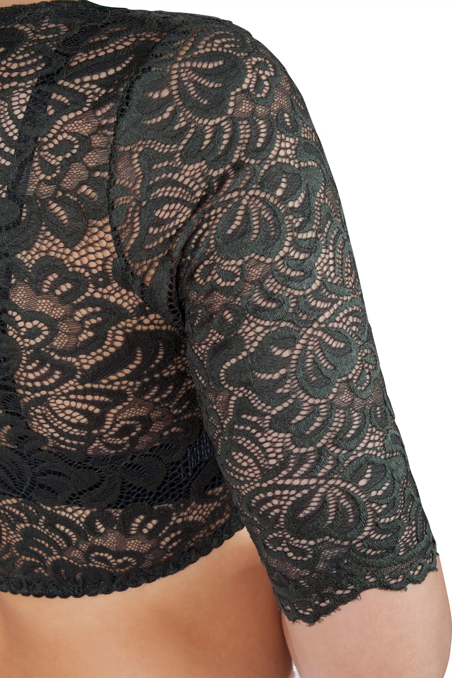 Dirndlbluse Helene mit V-Ausschnitt in tanne - Detail Ärmel