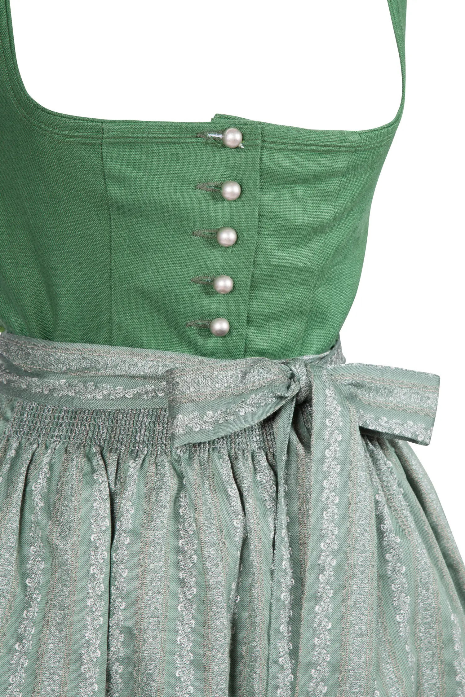 Dirndl Berta in dunkelgrün und Leinen-Mieder - Detail Mieder