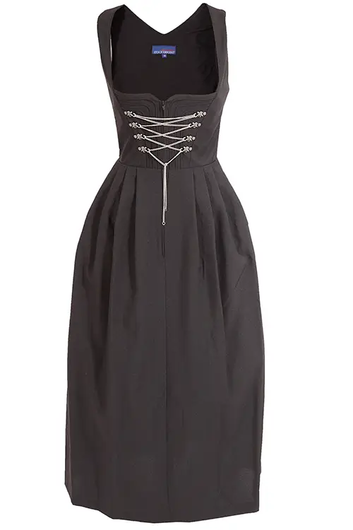 3046-1217-sw5-02 Langes Dirndl Amber schwarz mit Kettenschnürung