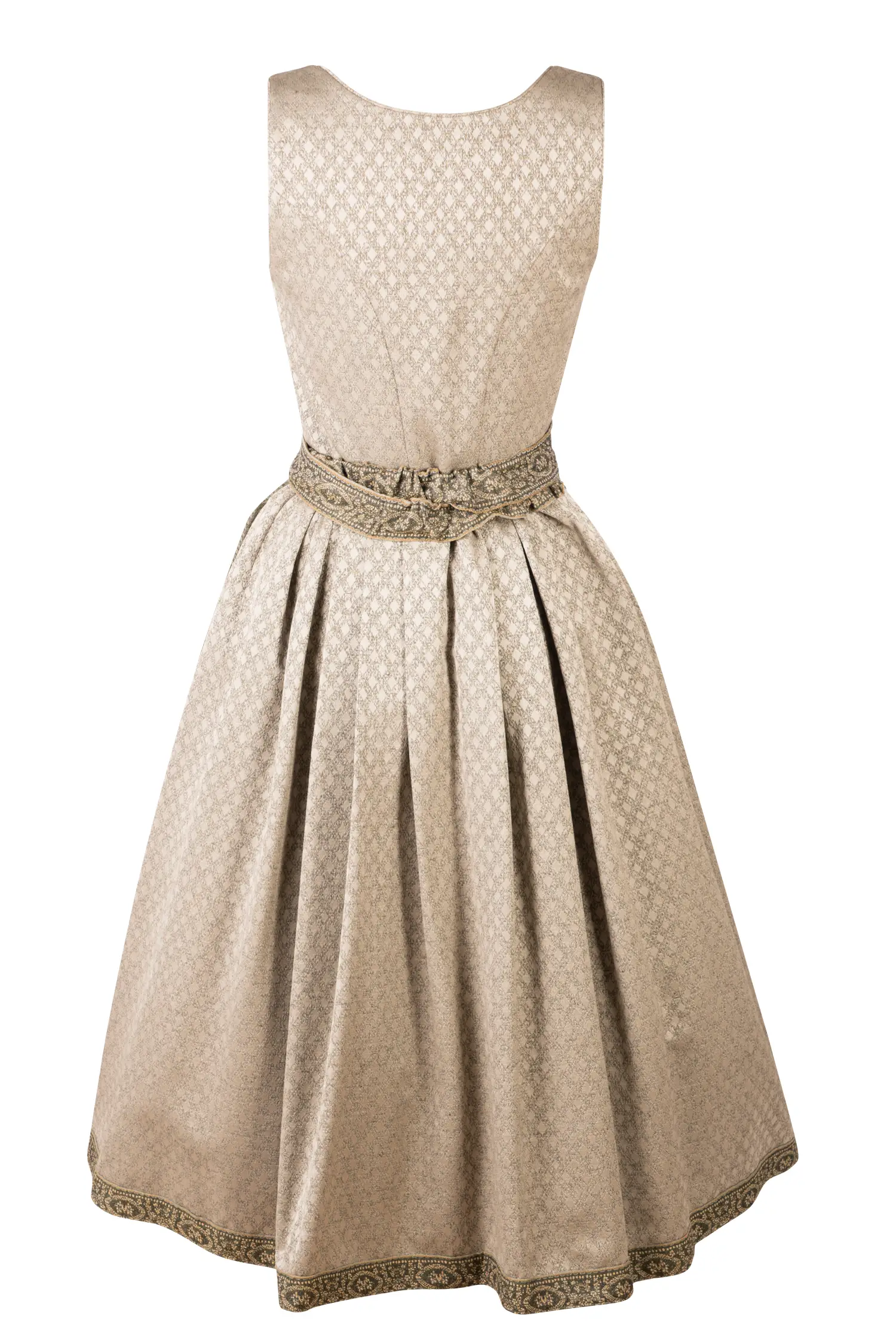 Dirndl Ilse in taupe / grün mit Schließe - Rückansicht