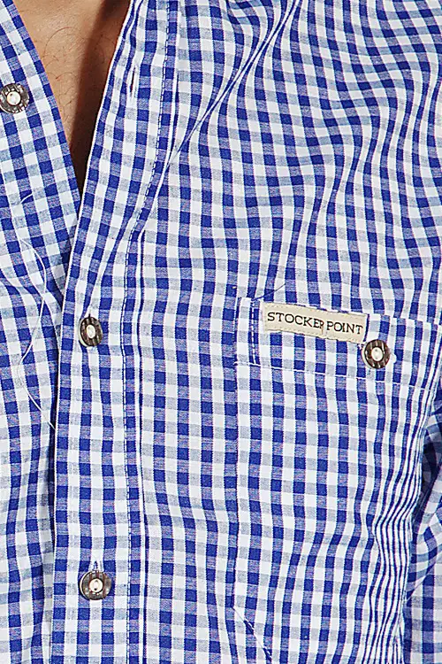 Trachtenhemd in blau mit weiß kariert königsblau 6