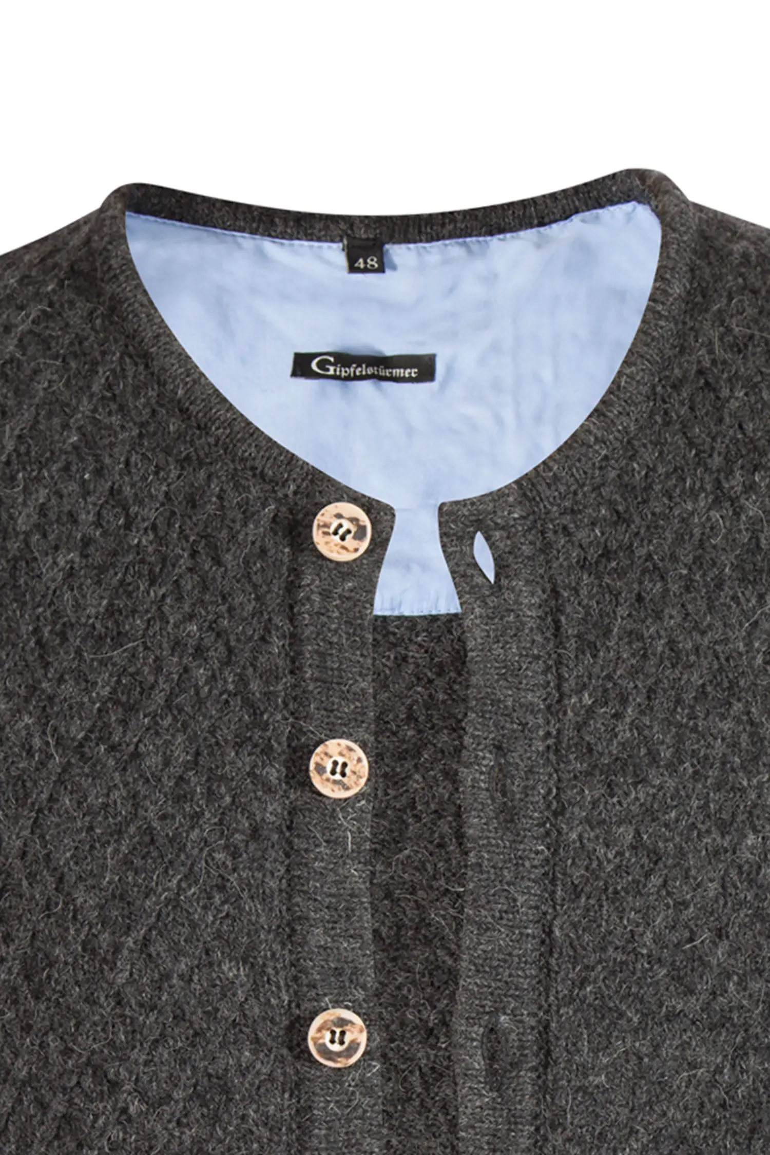 Strickjacke von Gipfelstürmer in anthrazit - Detail Knöpfe