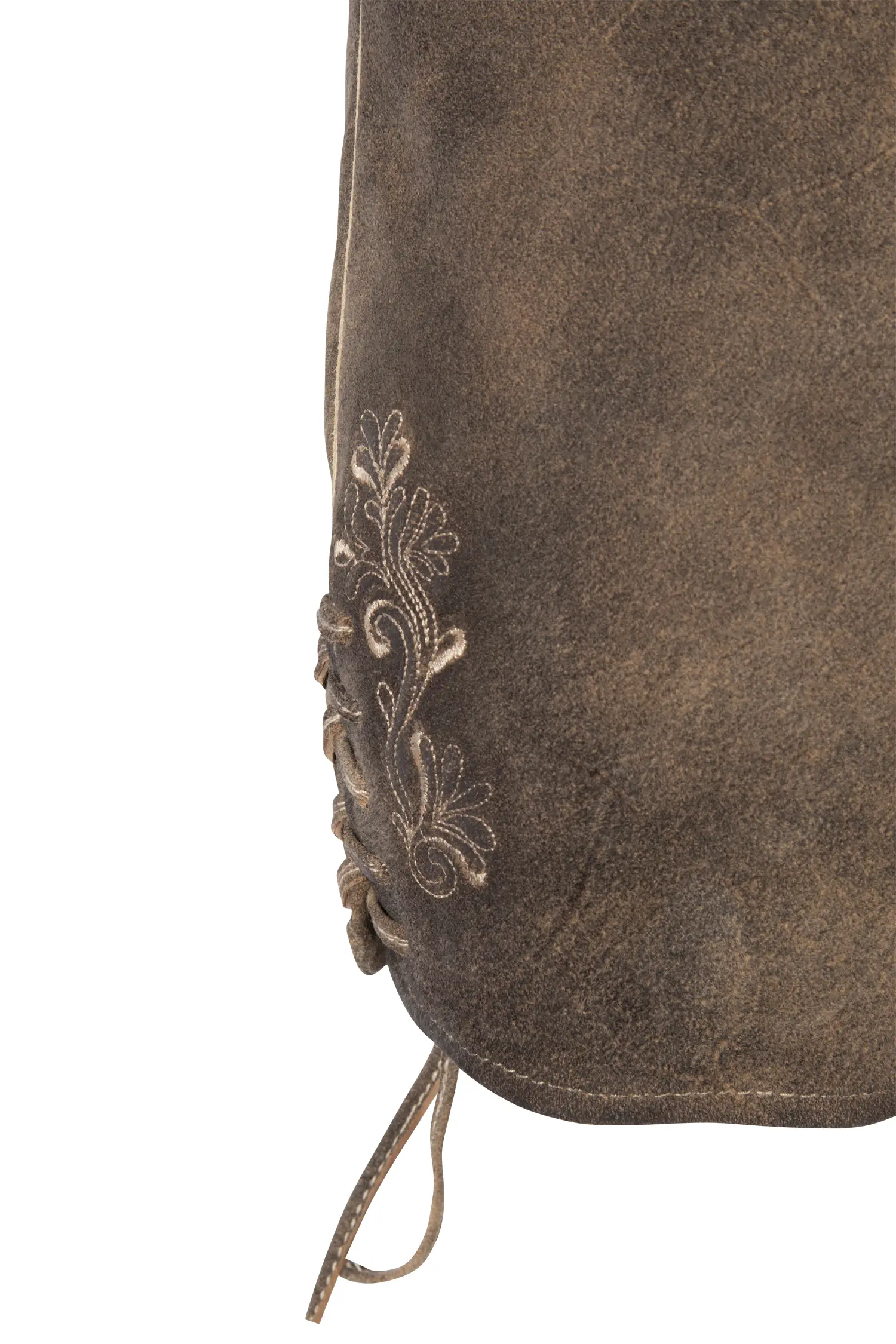 2613-1016-3BE-23-06-b0516 Kurze Lederhose Bessie in mittelbraun für Damen - Detail Bein
